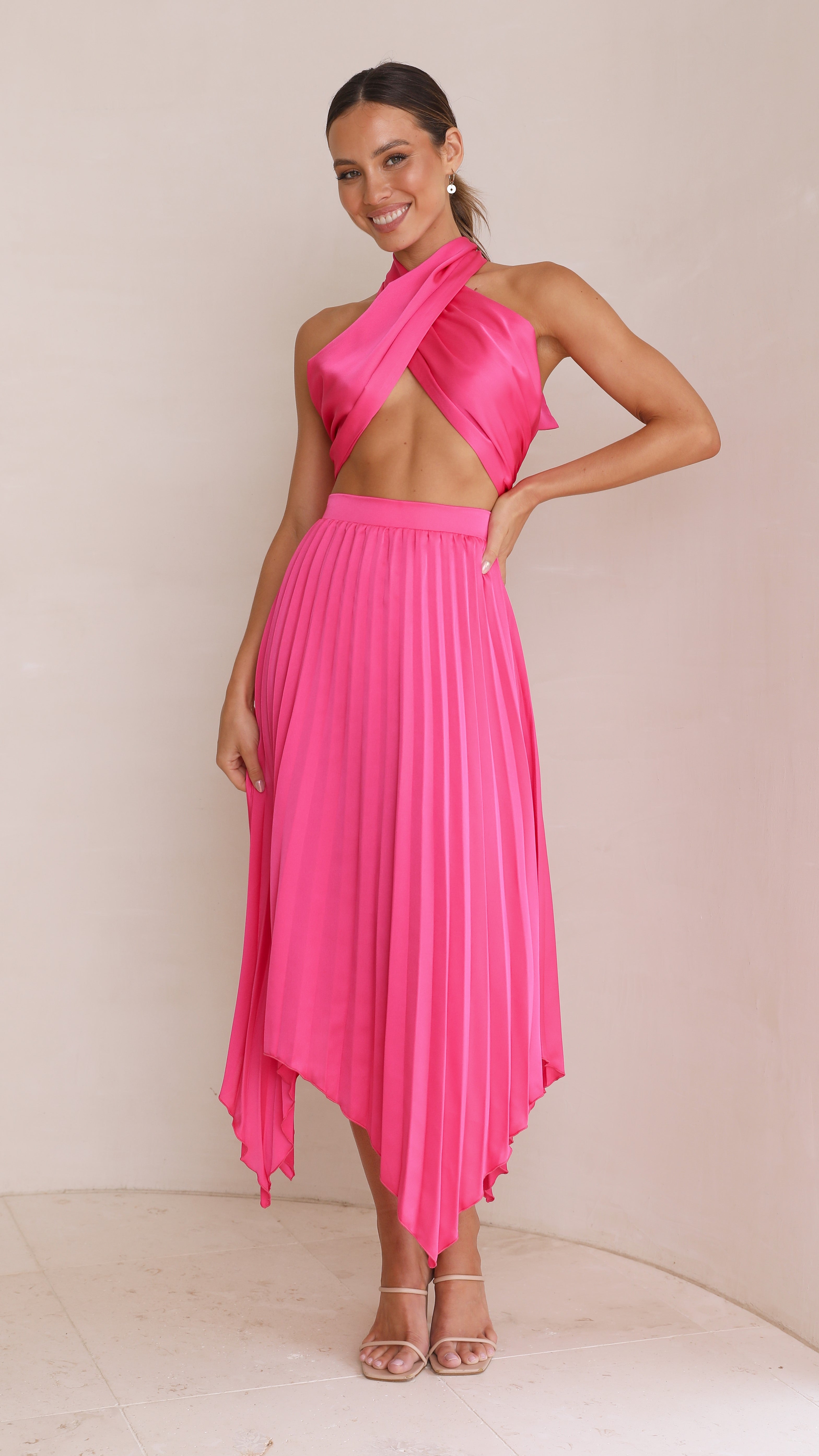 Tilley Pleated Top and Skirt Set - Pink-Sunshines Bliss