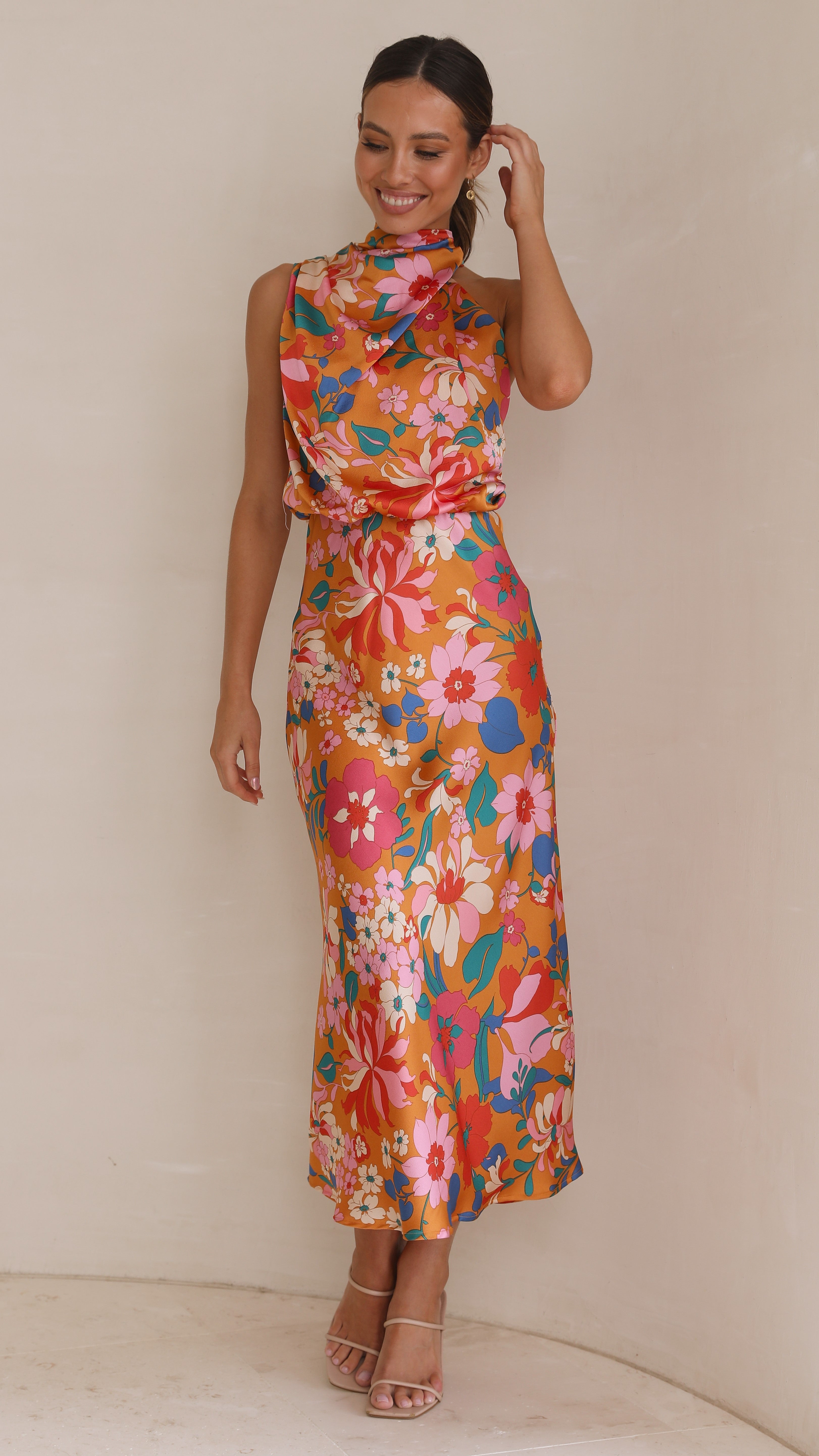 Claudia Maxi Dress - Orange Floral-Sunshines Bliss