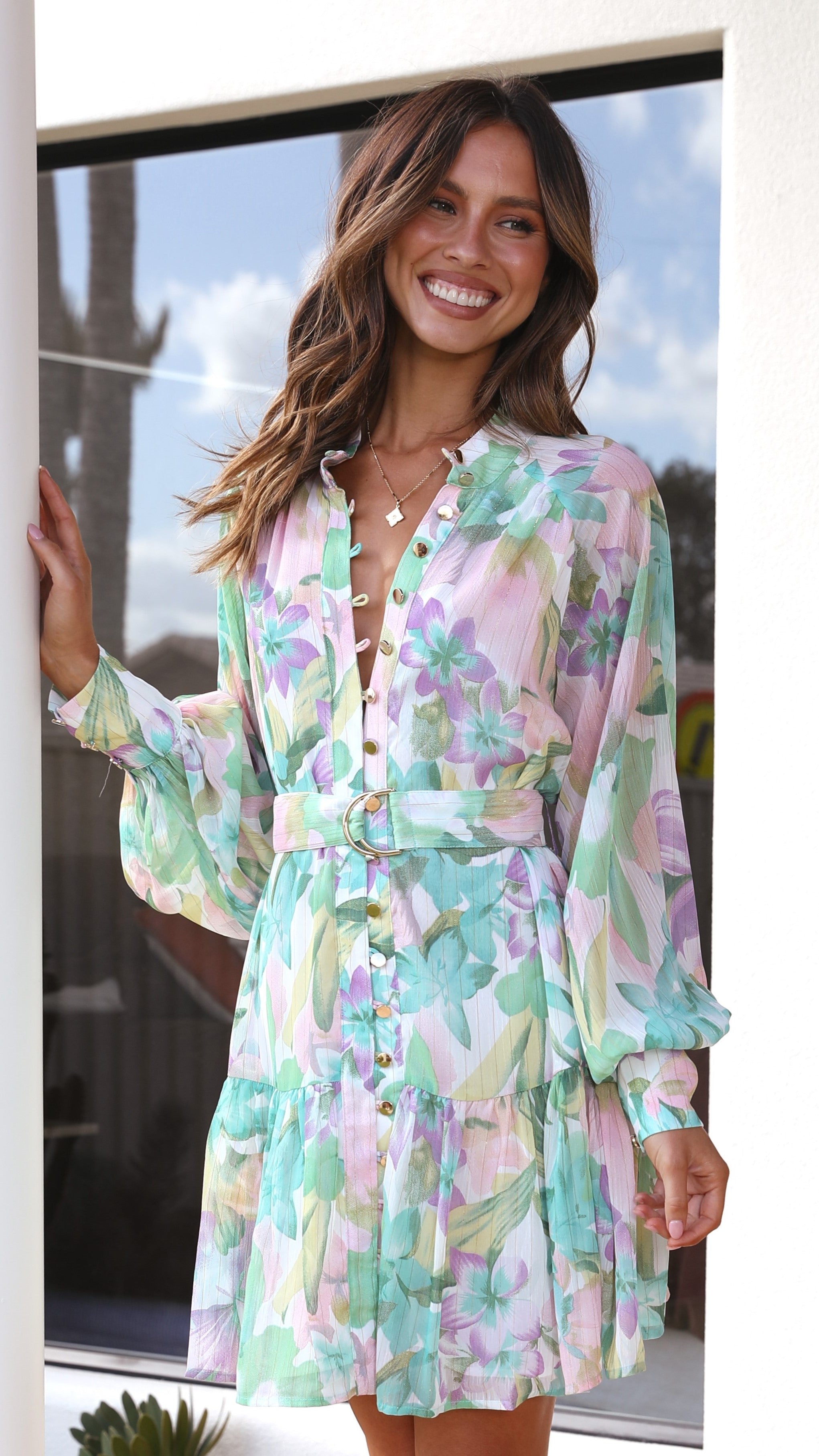 Lucy Mini Dress - Green Floral-Sunshines Bliss