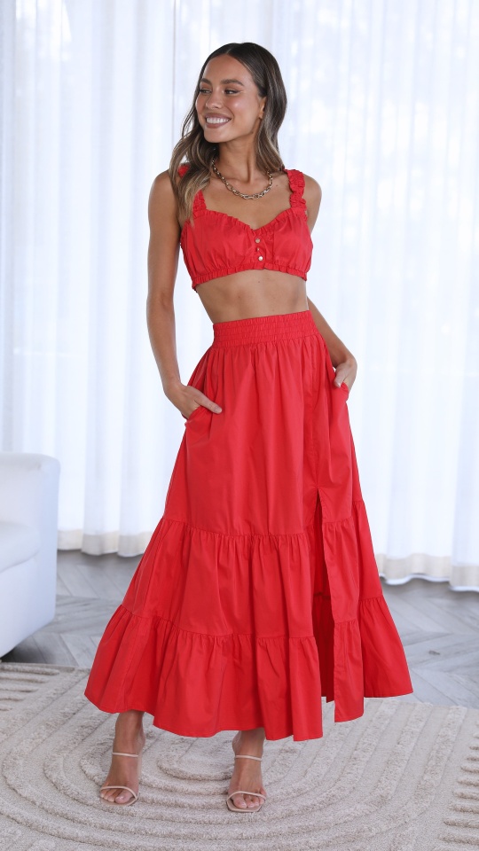 スカート RED VISCOSE MIDI SKIRT Belted Midi Skirt Red | N21