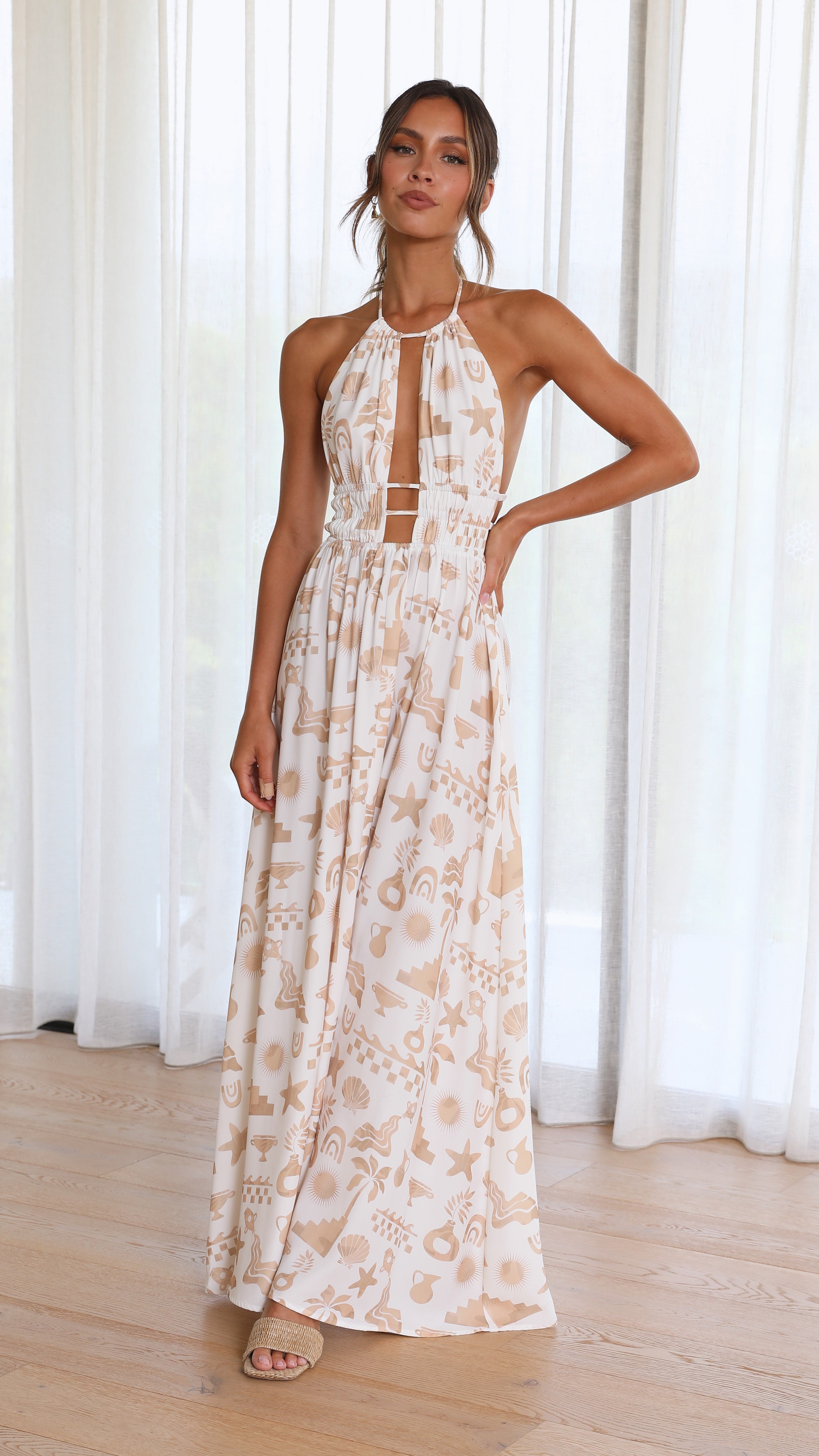 Clovelly Maxi Dress - White/Sand-Sunshines Bliss