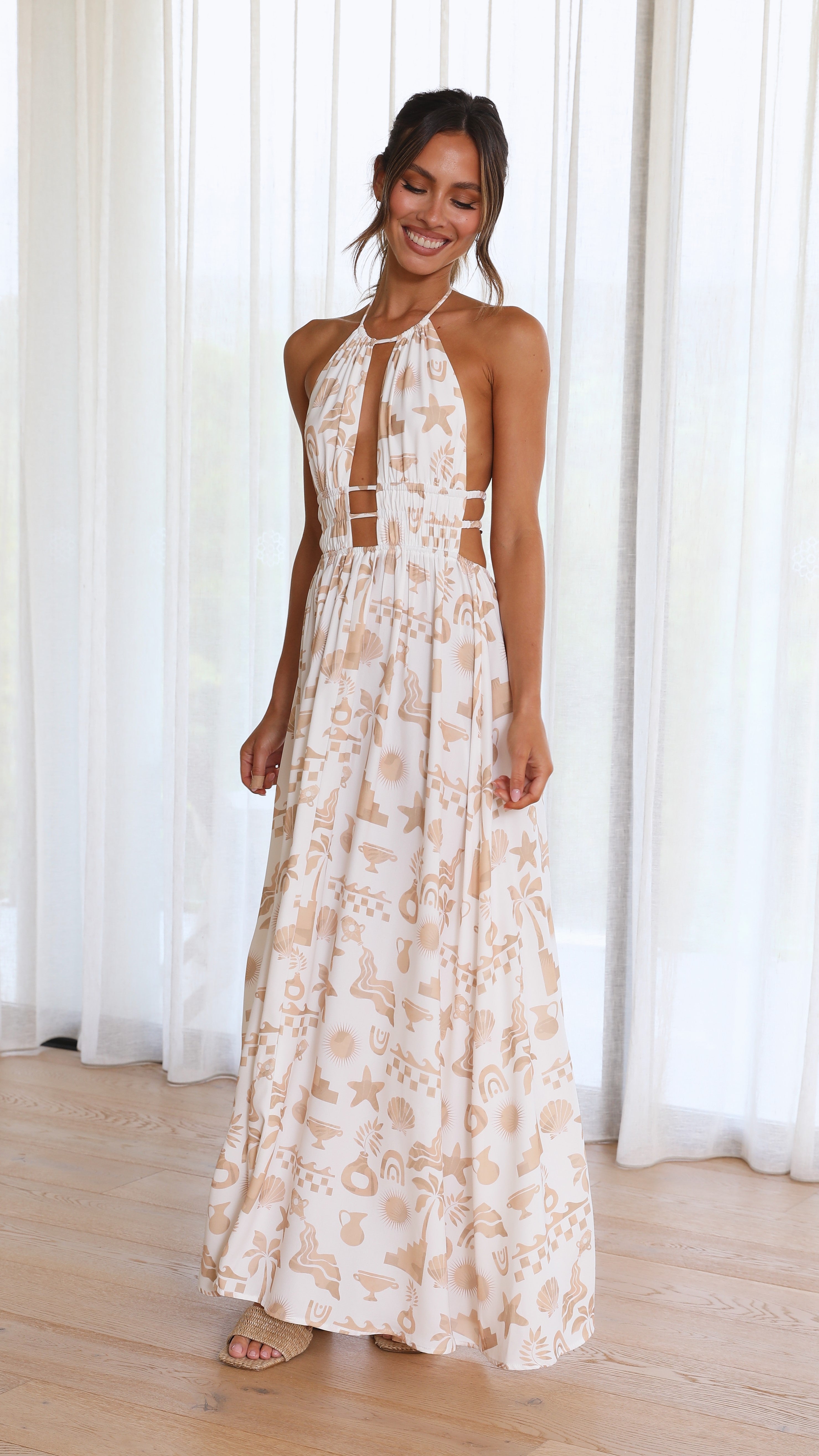 Clovelly Maxi Dress - White/Sand-Sunshines Bliss