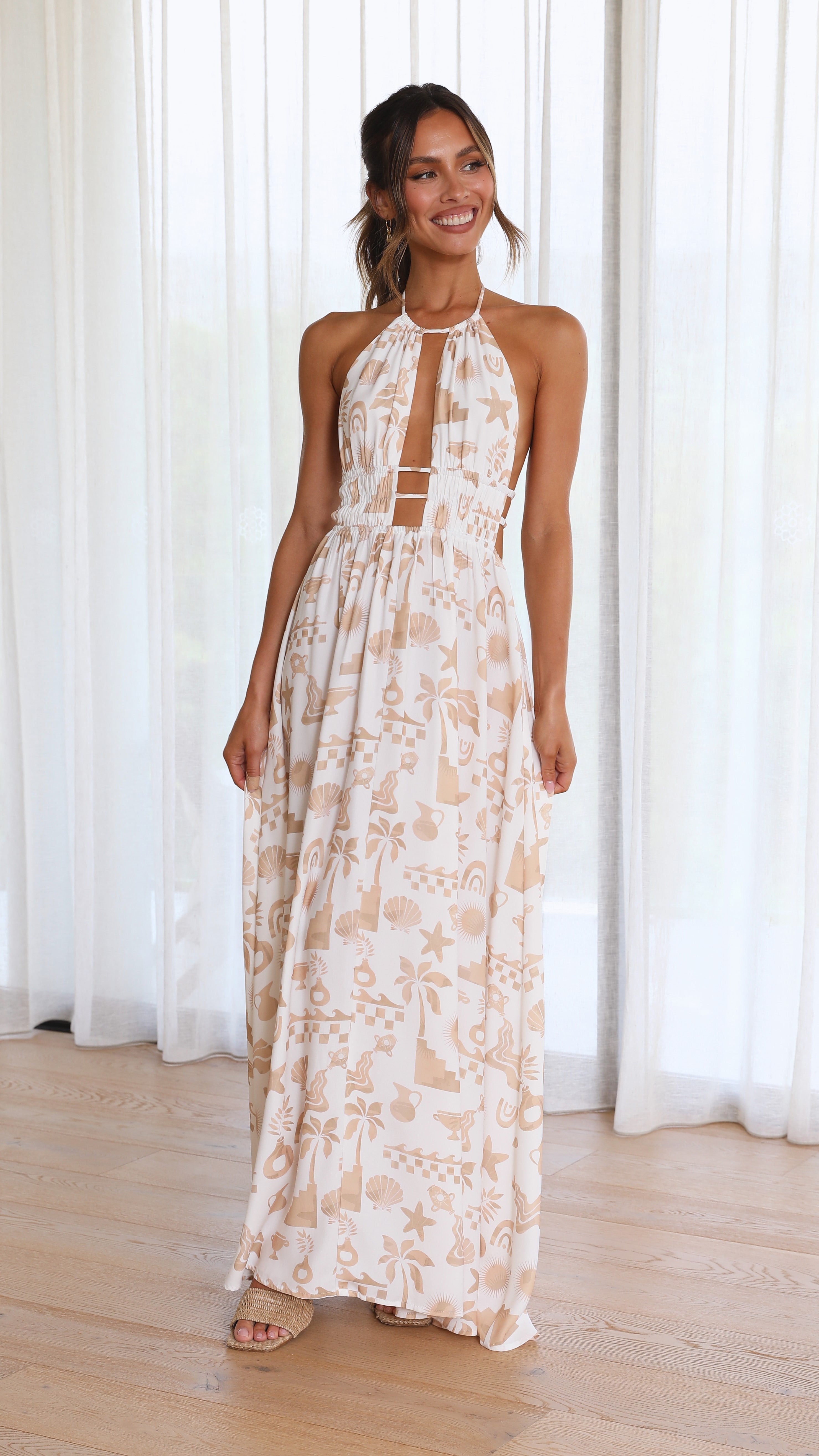 Clovelly Maxi Dress - White/Sand-Sunshines Bliss