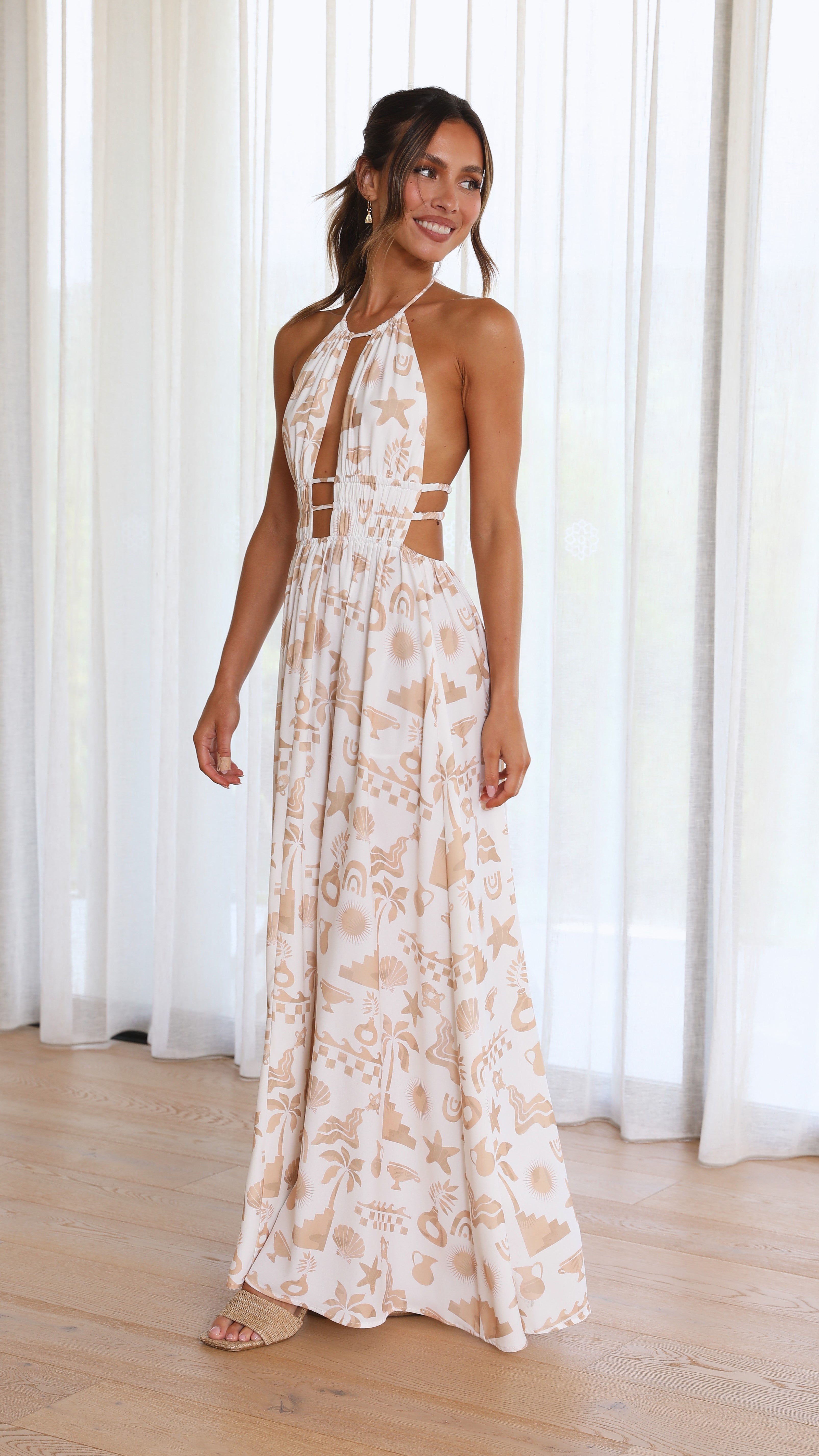 Clovelly Maxi Dress - White/Sand-Sunshines Bliss
