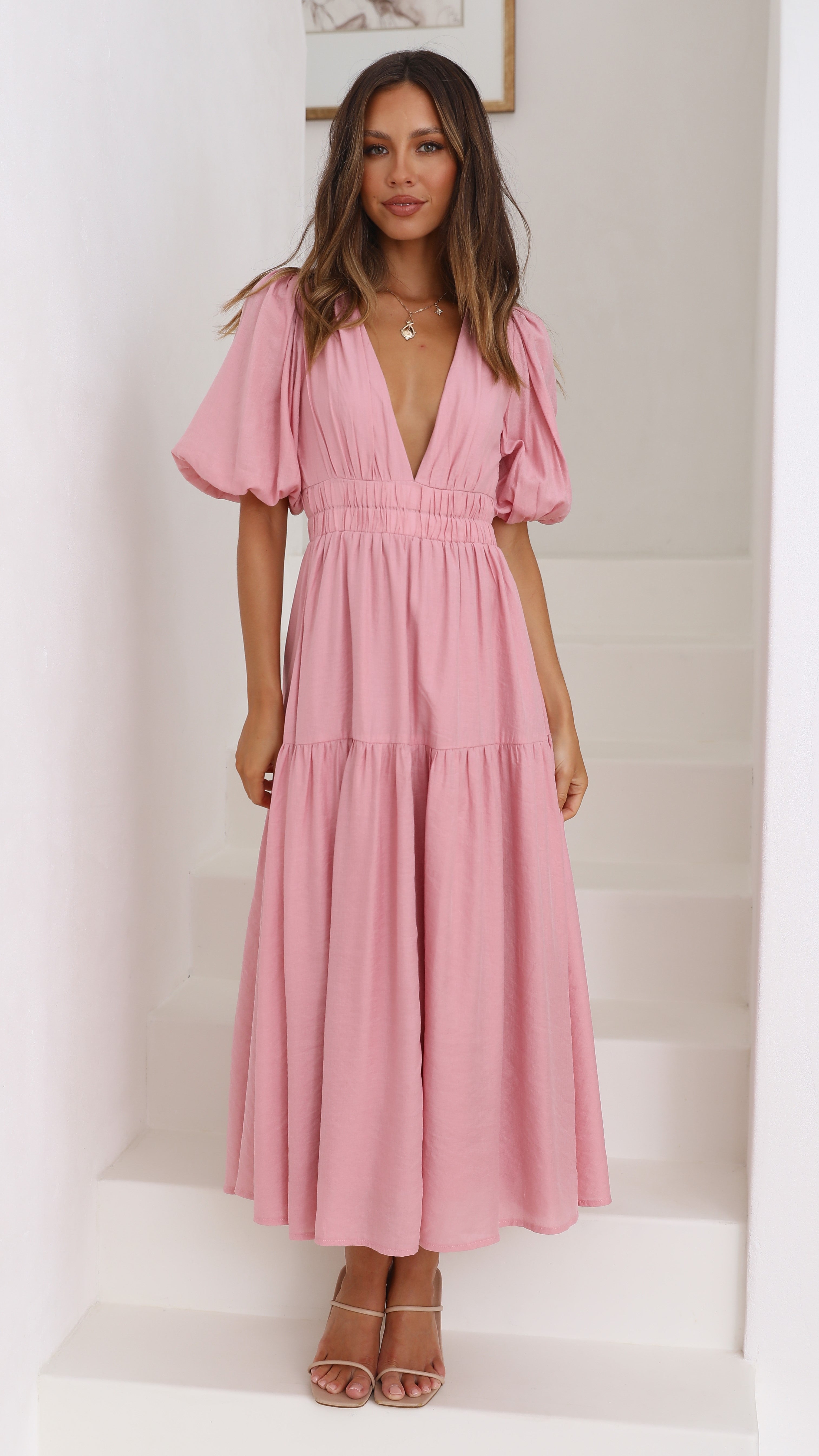 Erin Midi Dress - Soft Pink-Sunshines Bliss