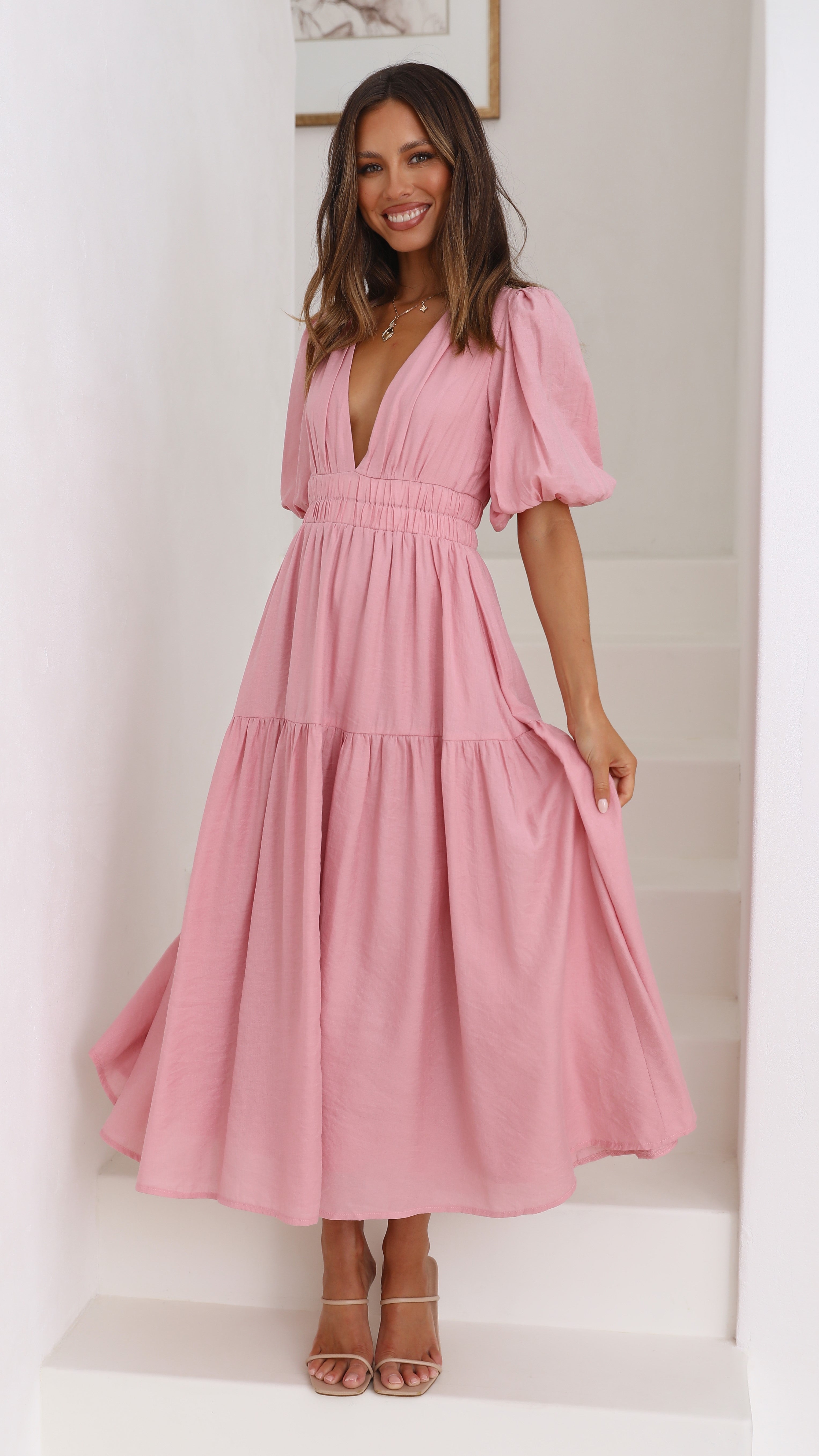 Erin Midi Dress - Soft Pink-Sunshines Bliss