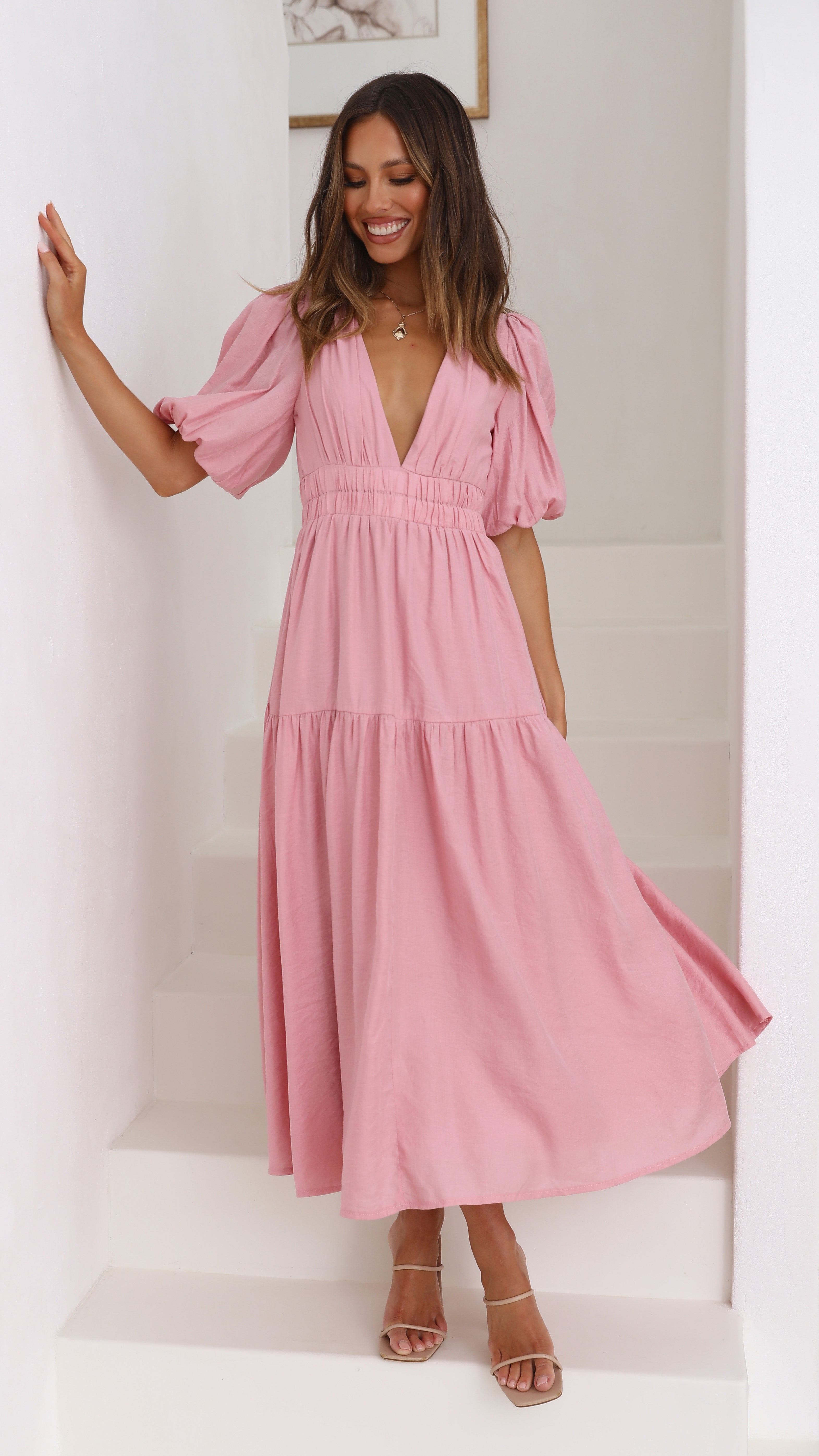 Erin Midi Dress - Soft Pink-Sunshines Bliss
