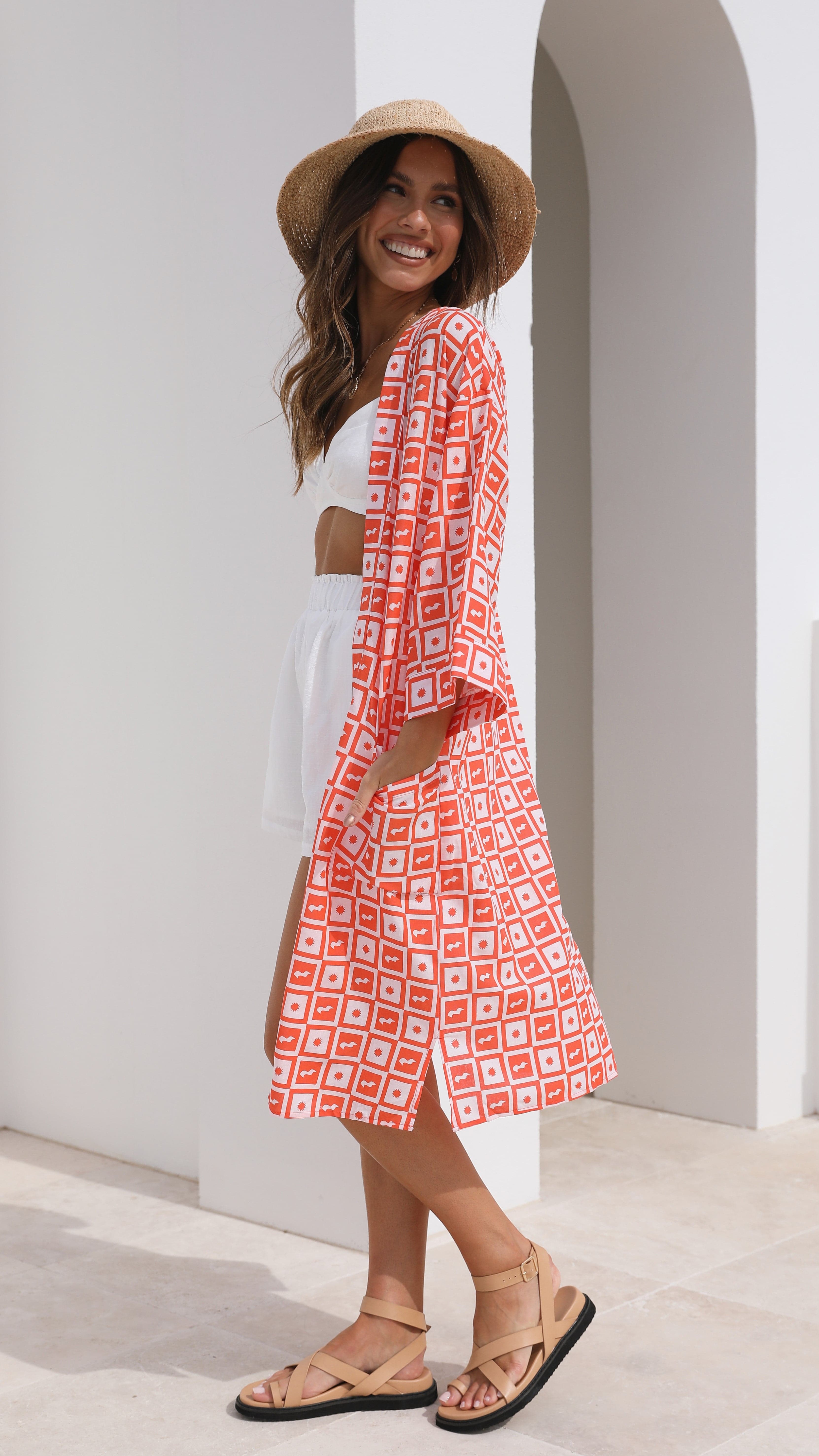 Sundown Cape - Check Print-Sunshines Bliss