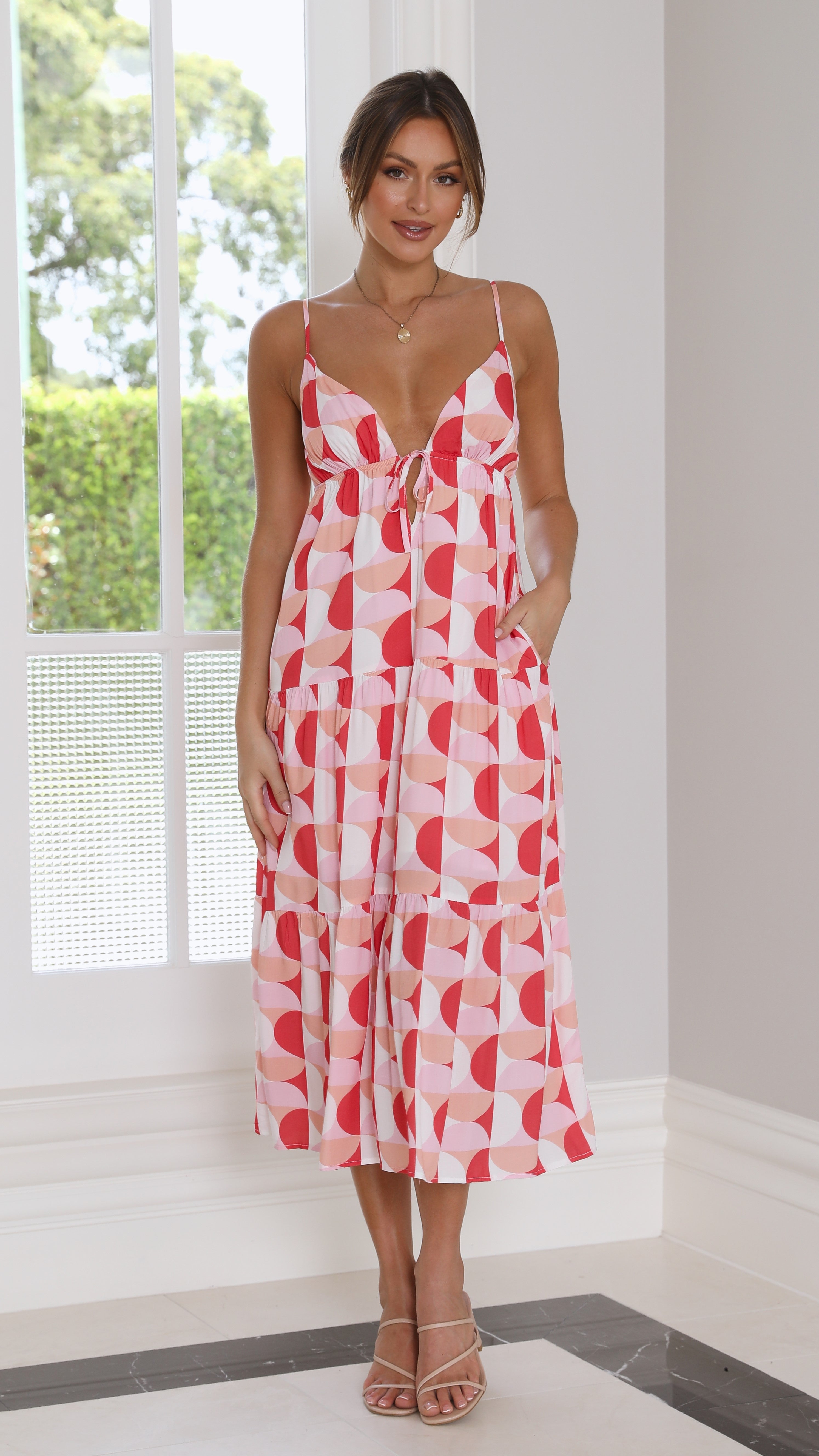 Belinda Midi Dress - Pink Multi-Sunshines Bliss