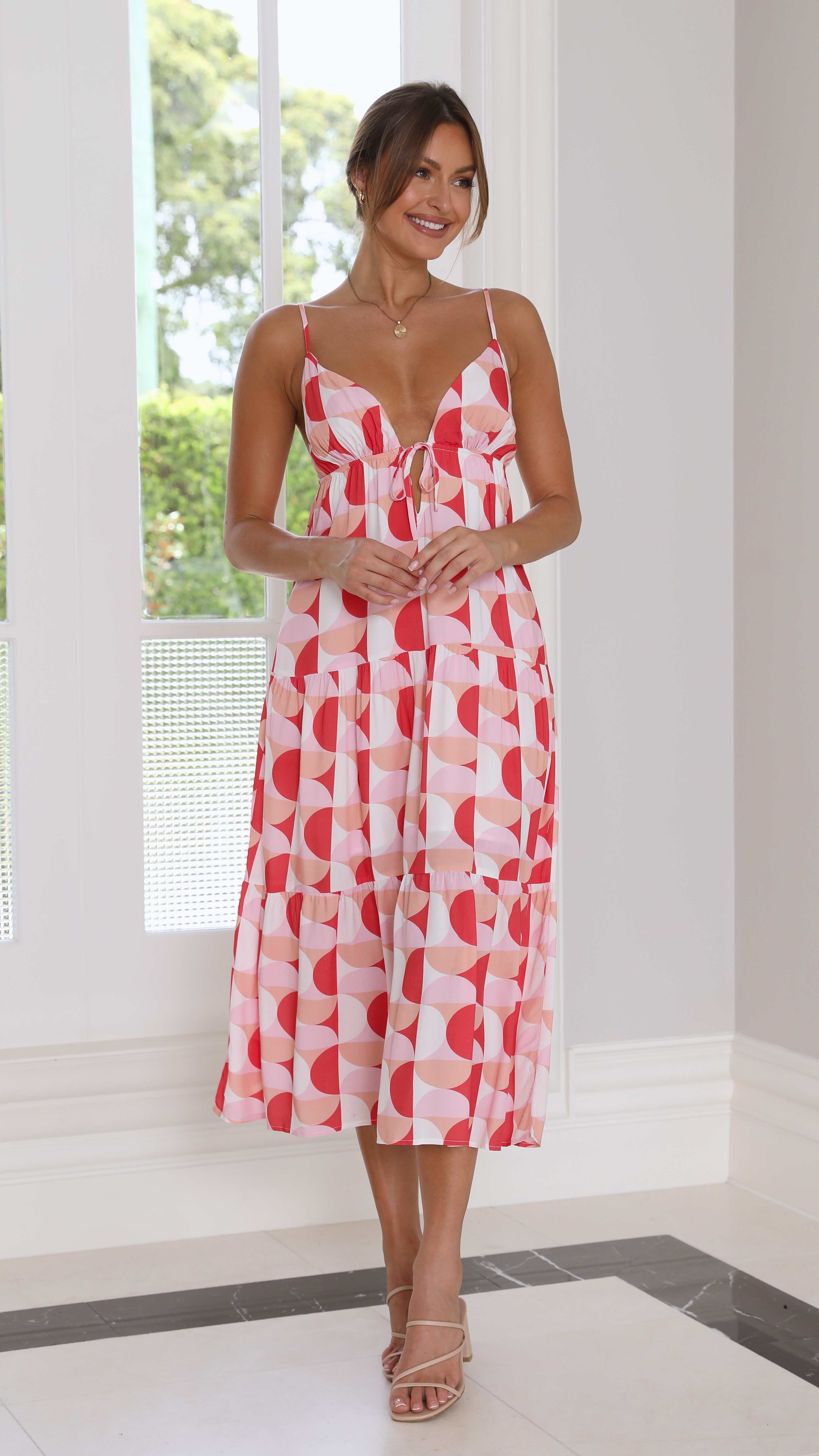 Belinda Midi Dress - Pink Multi-Sunshines Bliss