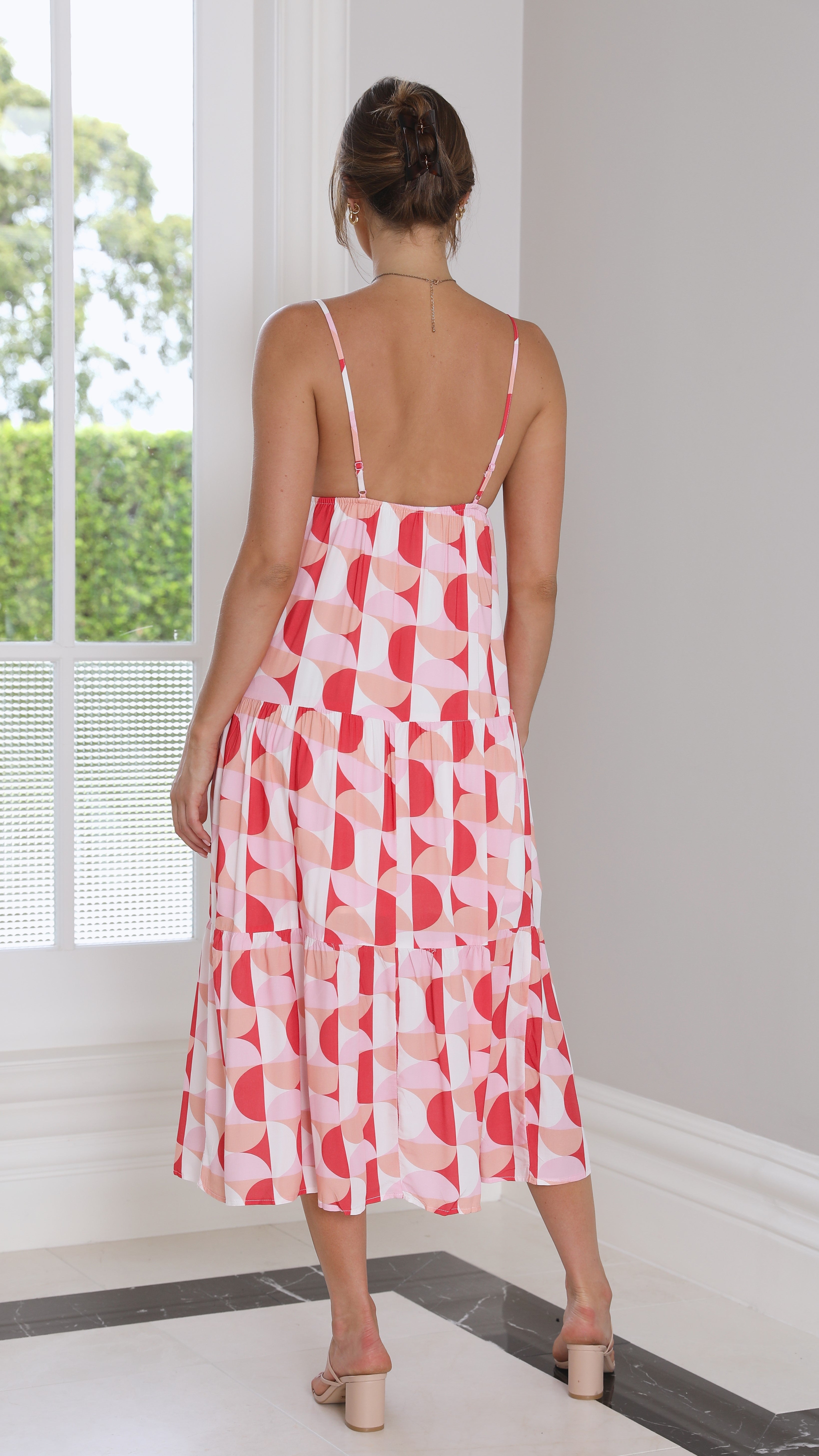 Belinda Midi Dress - Pink Multi-Sunshines Bliss