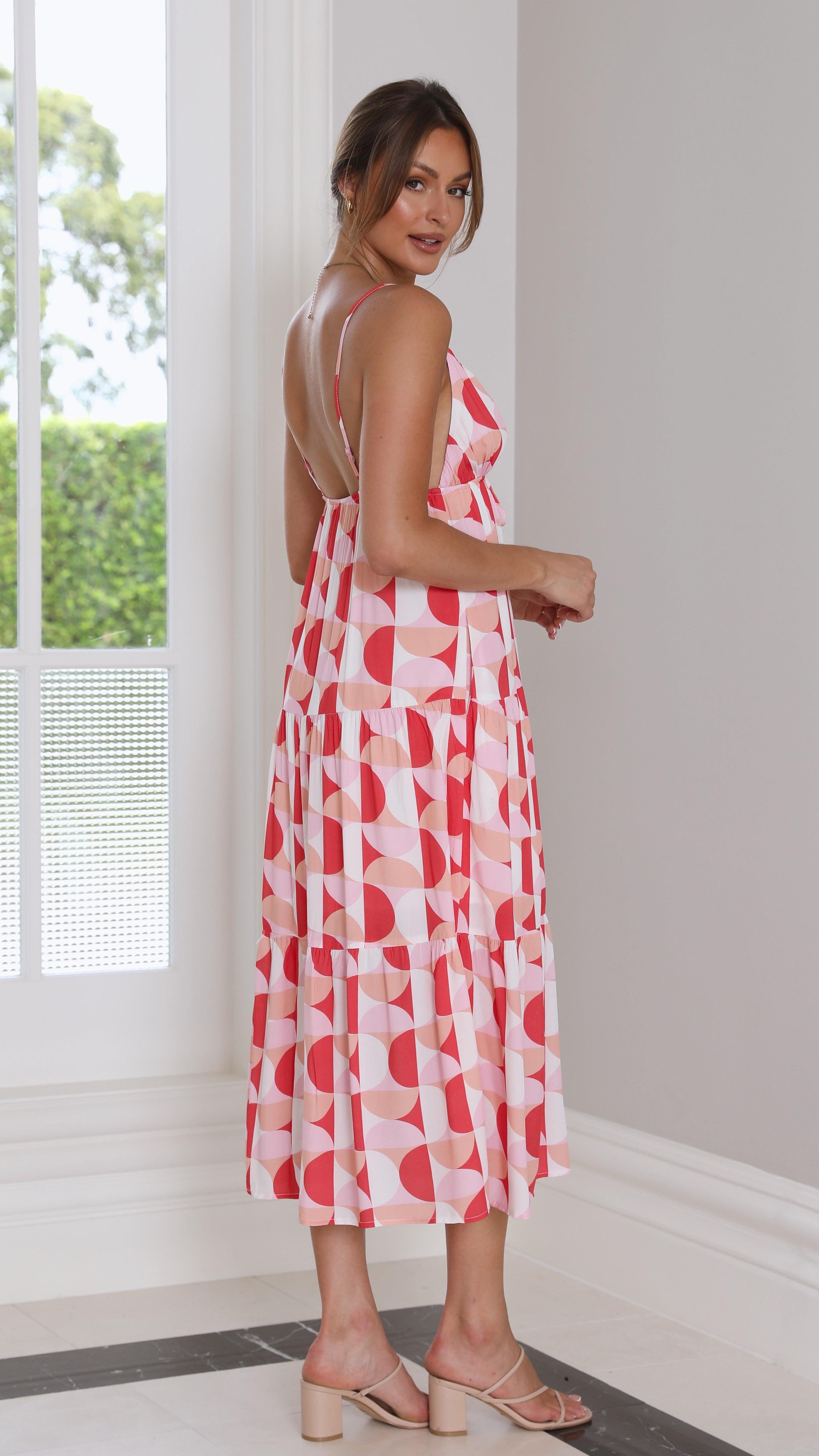 Belinda Midi Dress - Pink Multi-Sunshines Bliss