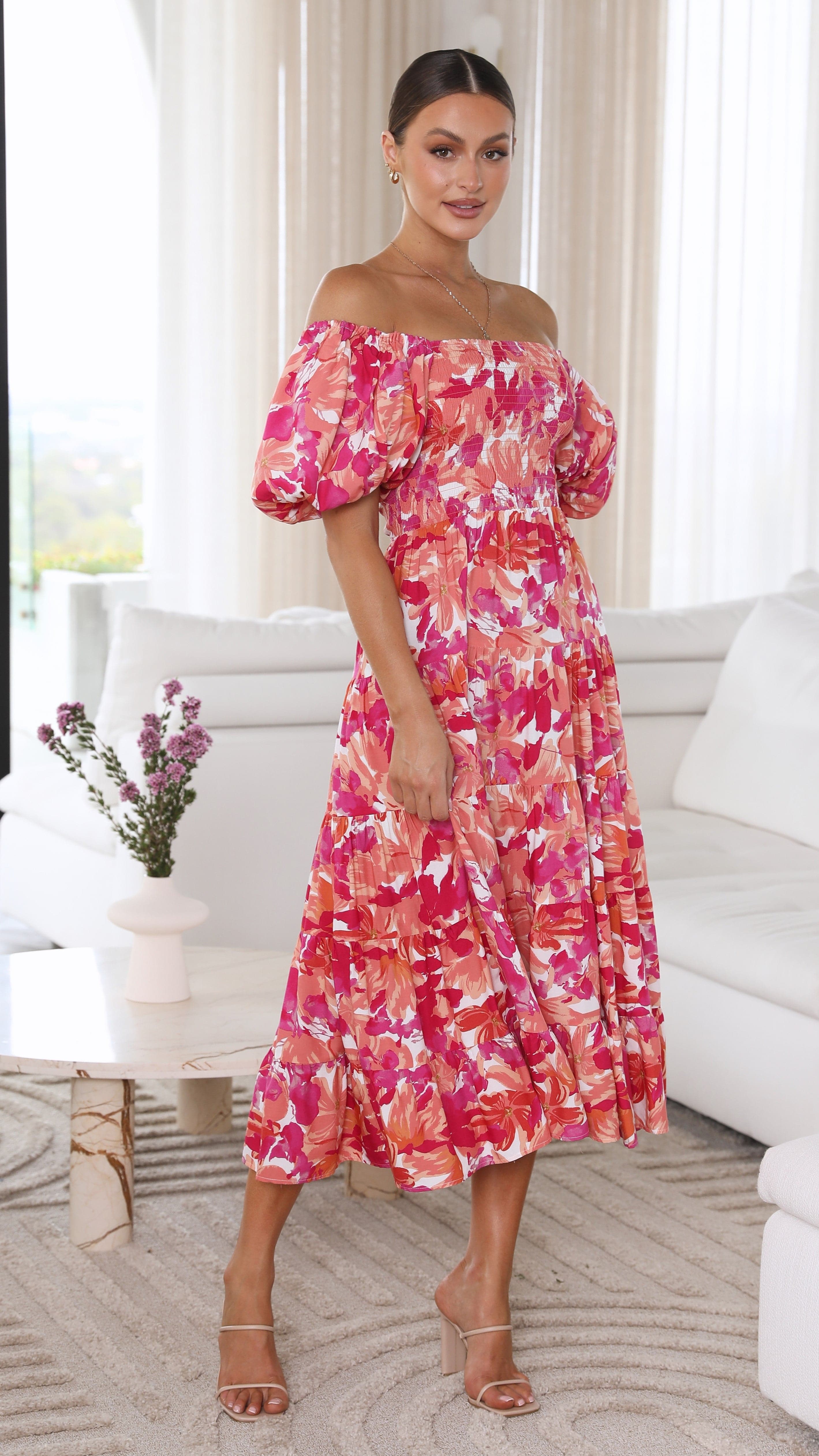 Ginni Midi Dress - Pink Floral-Sunshines Bliss