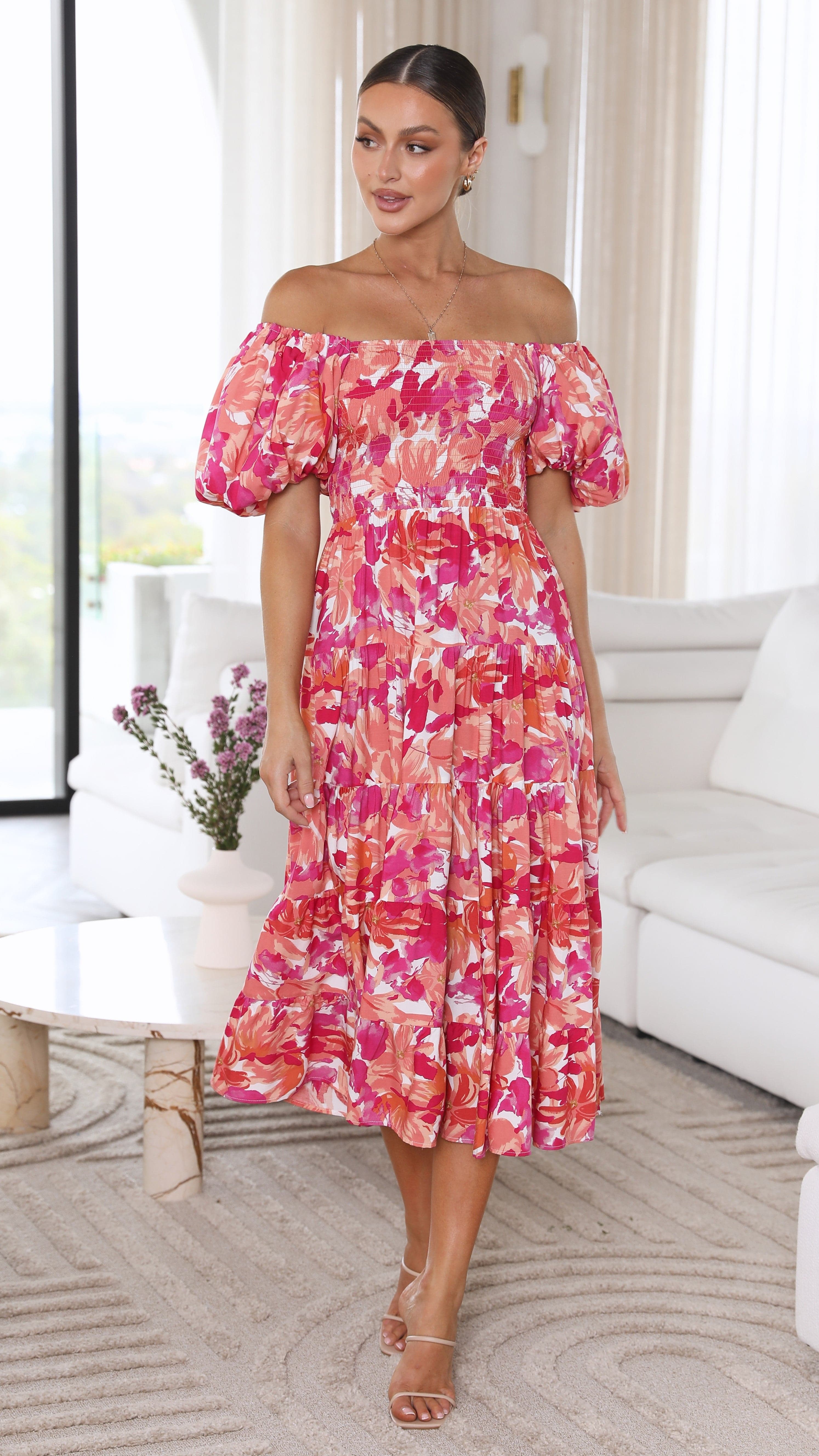 Ginni Midi Dress - Pink Floral-Sunshines Bliss
