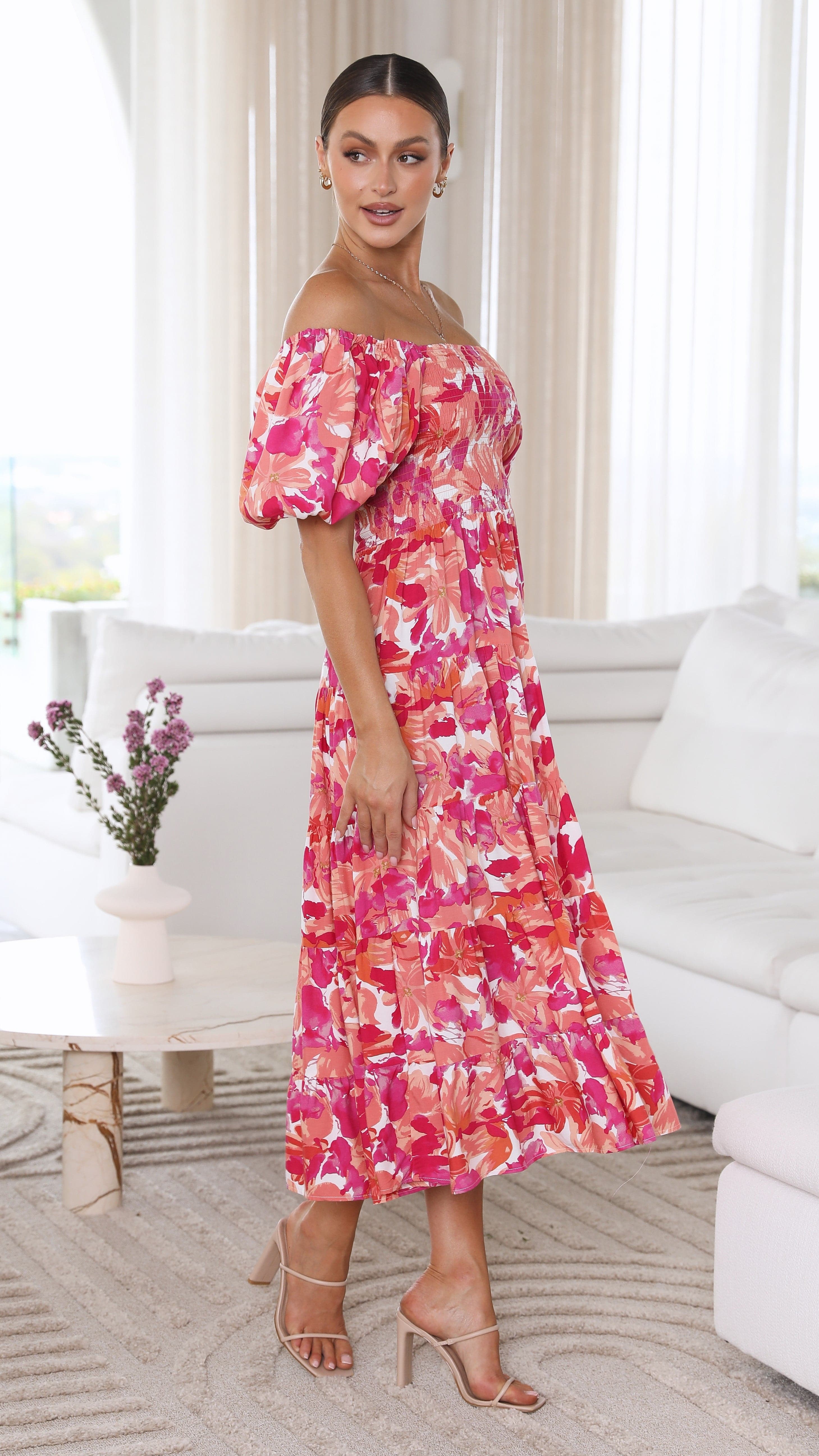 Ginni Midi Dress - Pink Floral-Sunshines Bliss