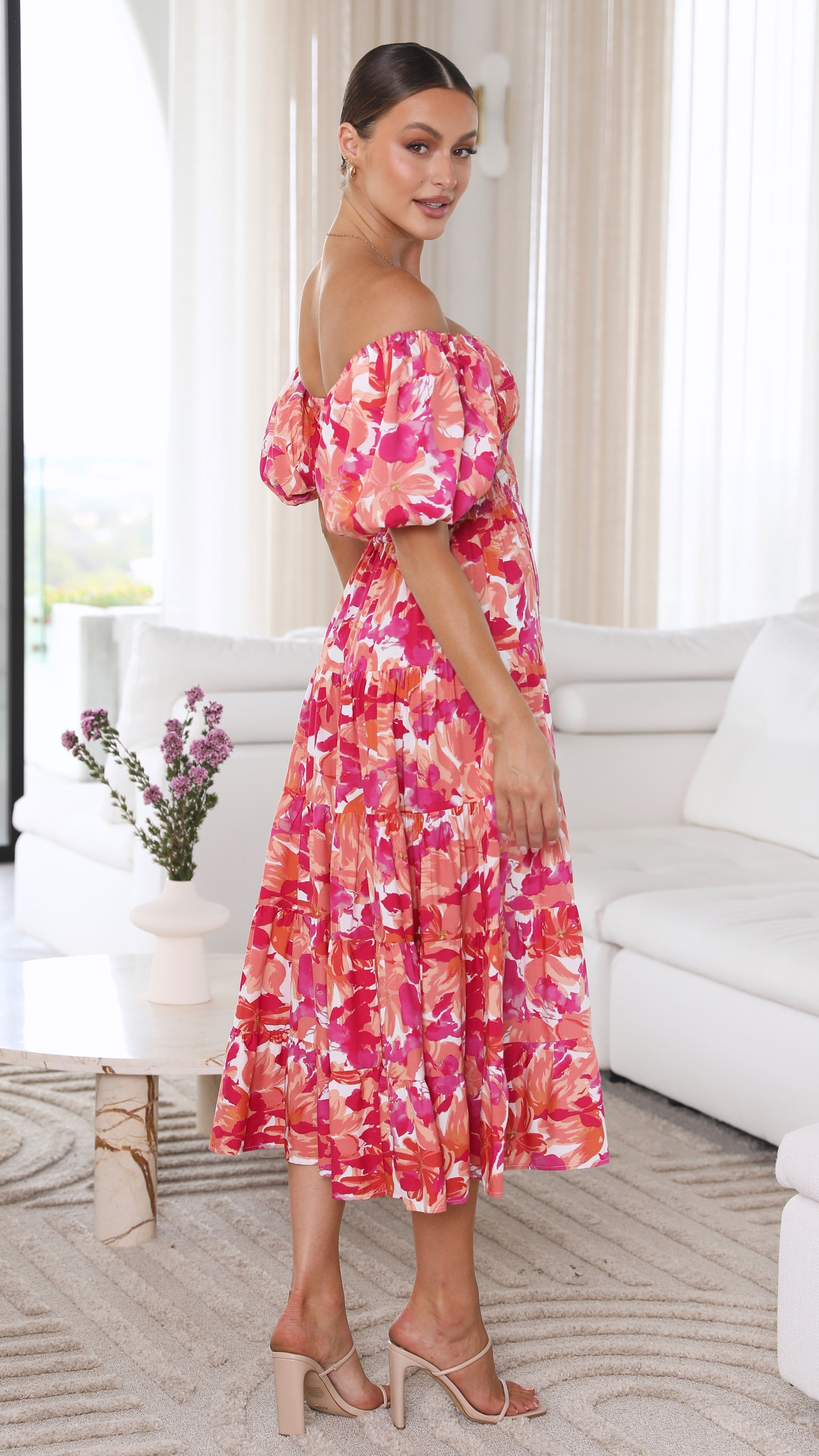 Ginni Midi Dress - Pink Floral-Sunshines Bliss