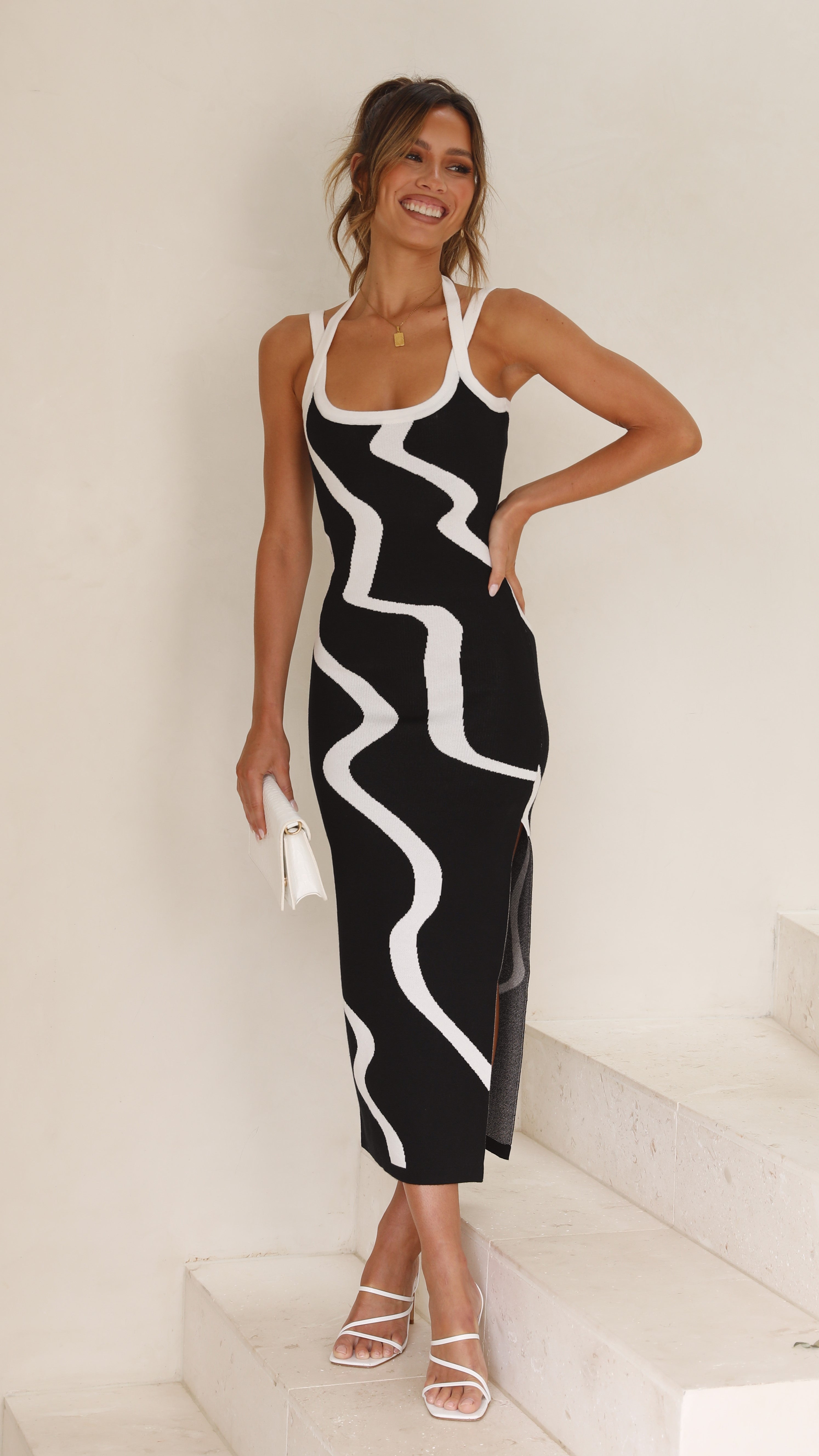 Tayla Knit Dress - Black/White-Sunshines Bliss