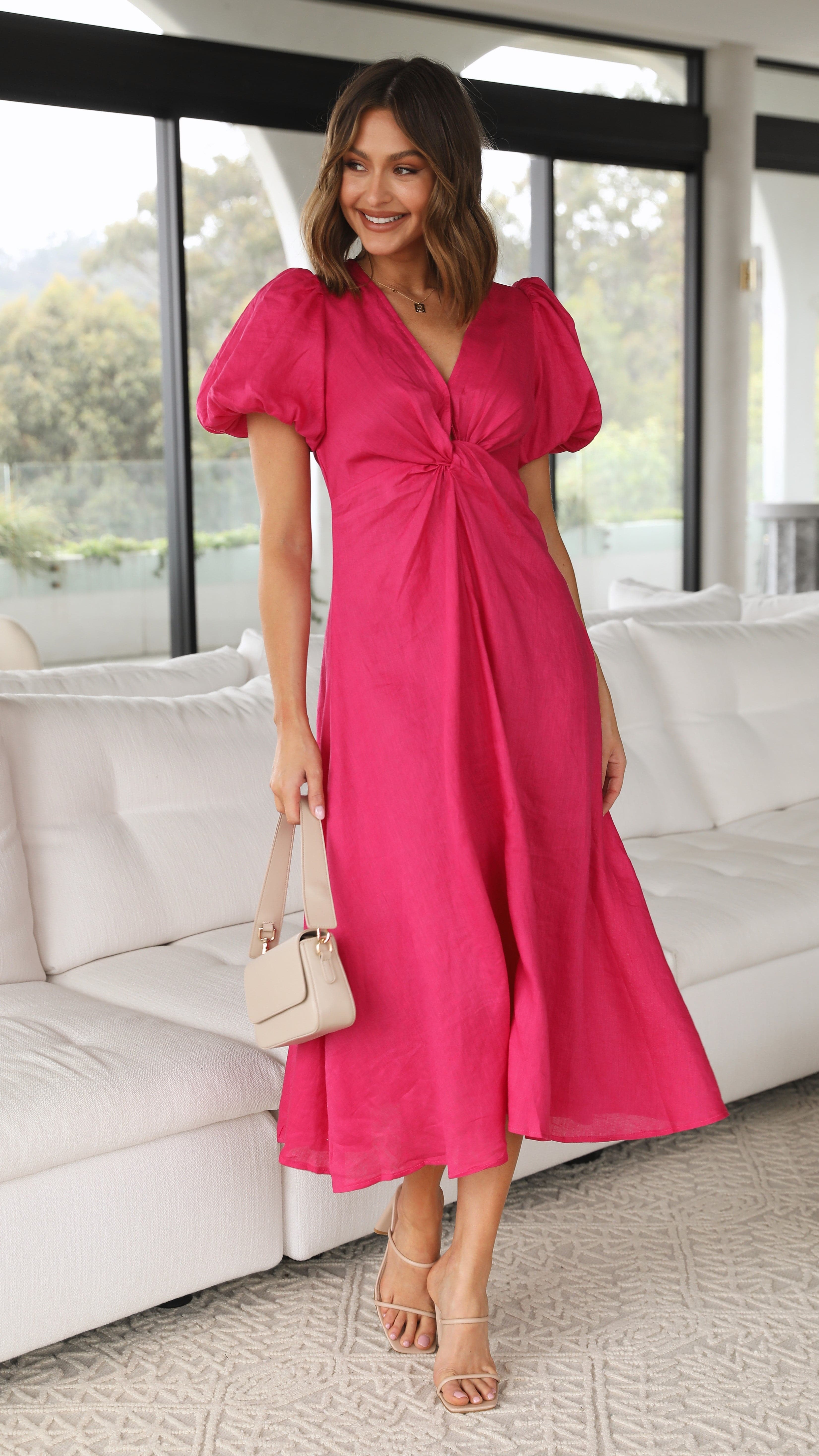 Blaire Midi Dress - Hot Pink-Sunshines Bliss