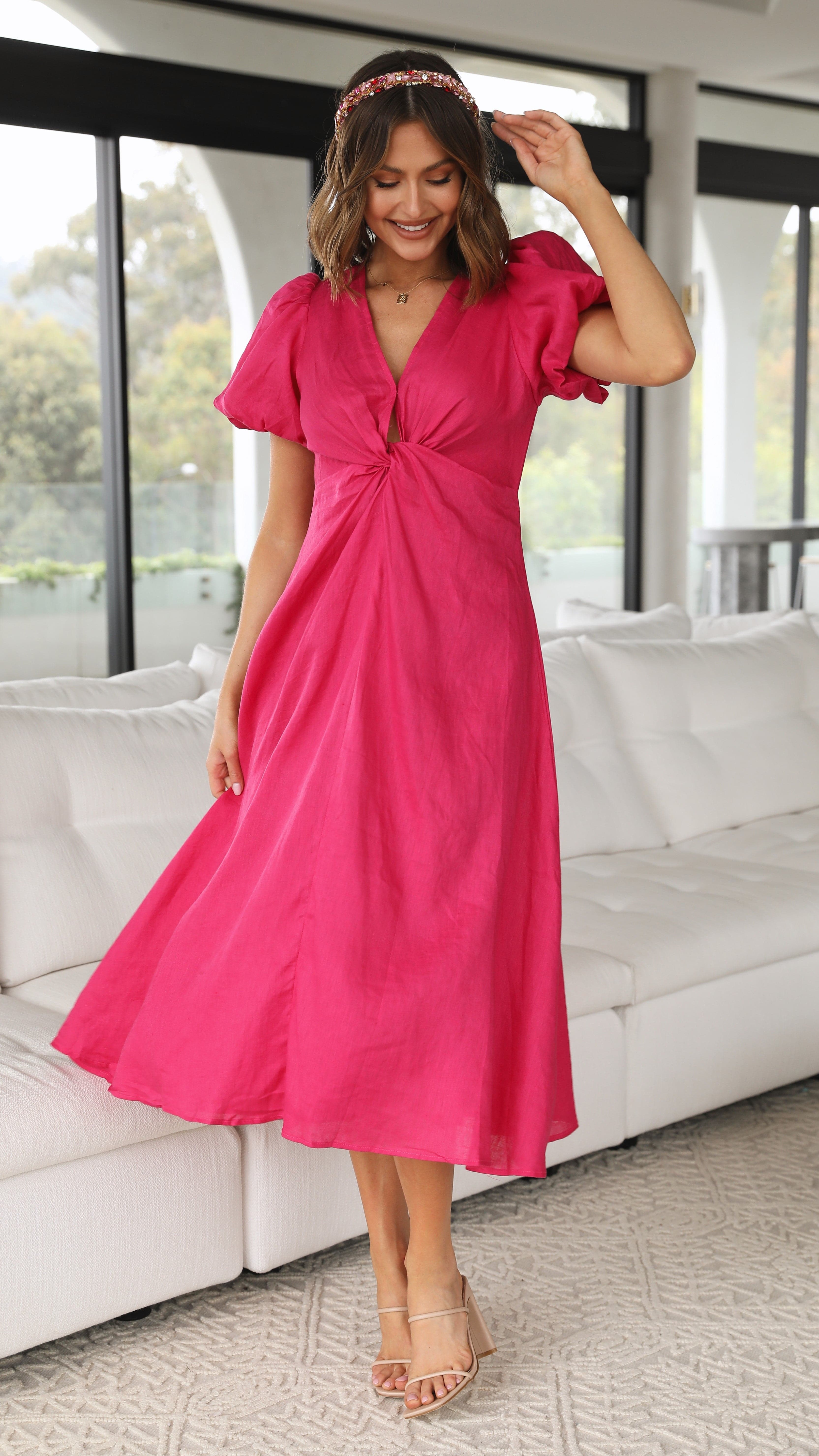 Blaire Midi Dress - Hot Pink-Sunshines Bliss