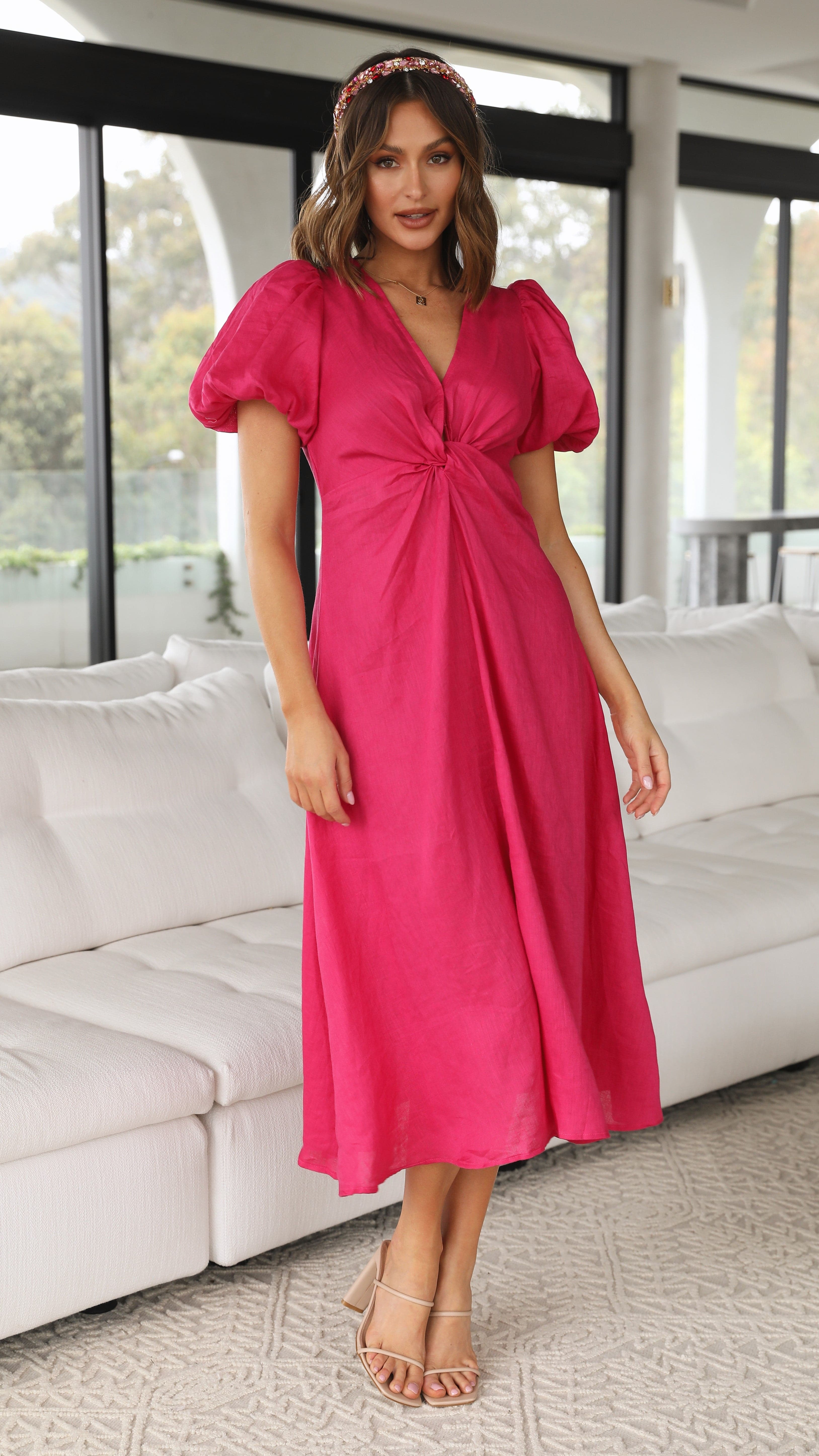 Blaire Midi Dress - Hot Pink-Sunshines Bliss