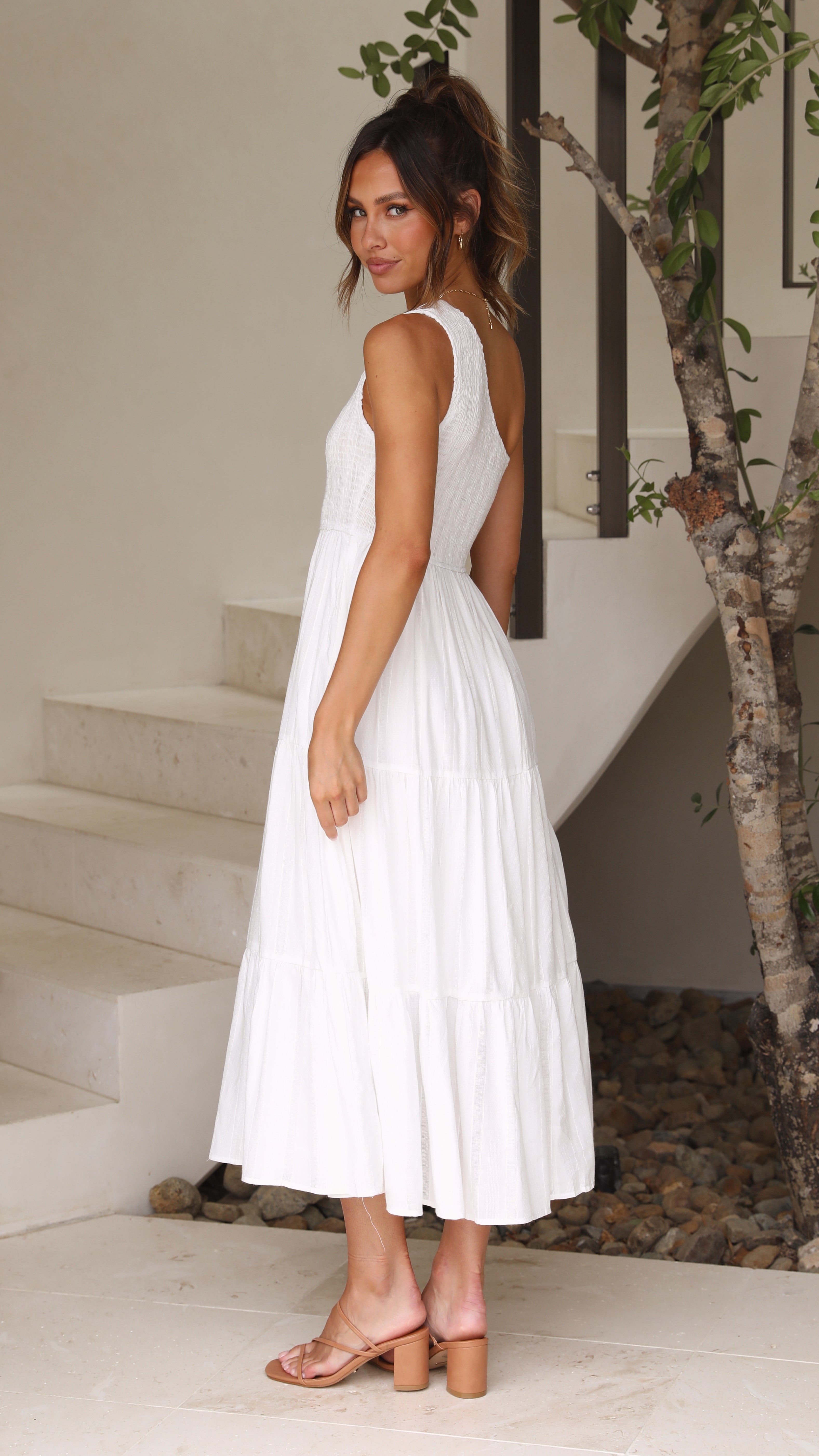 Cassy Midi Dress - White-Sunshines Bliss