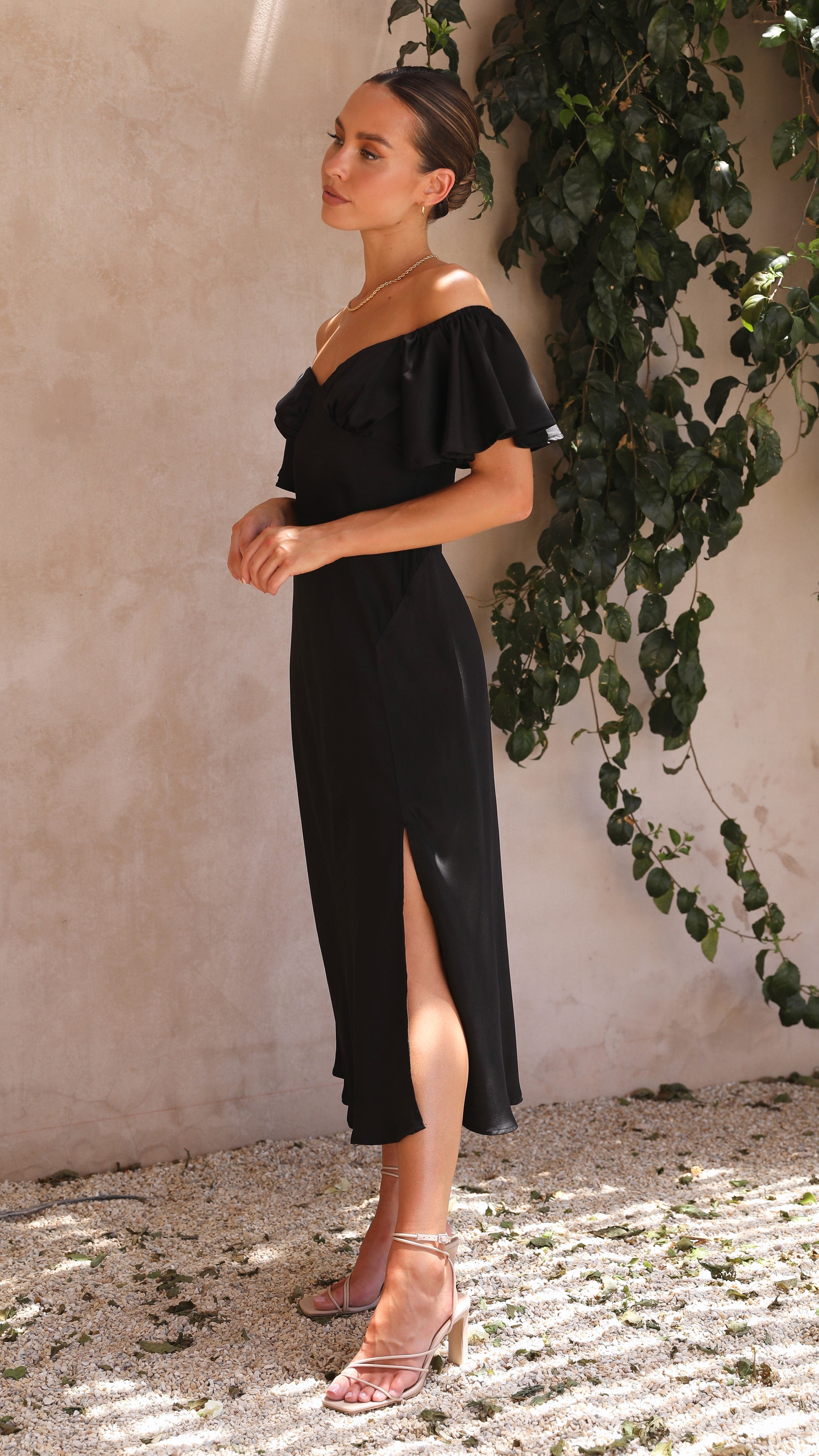 Louisa Midi Dress - Black-Sunshines Bliss
