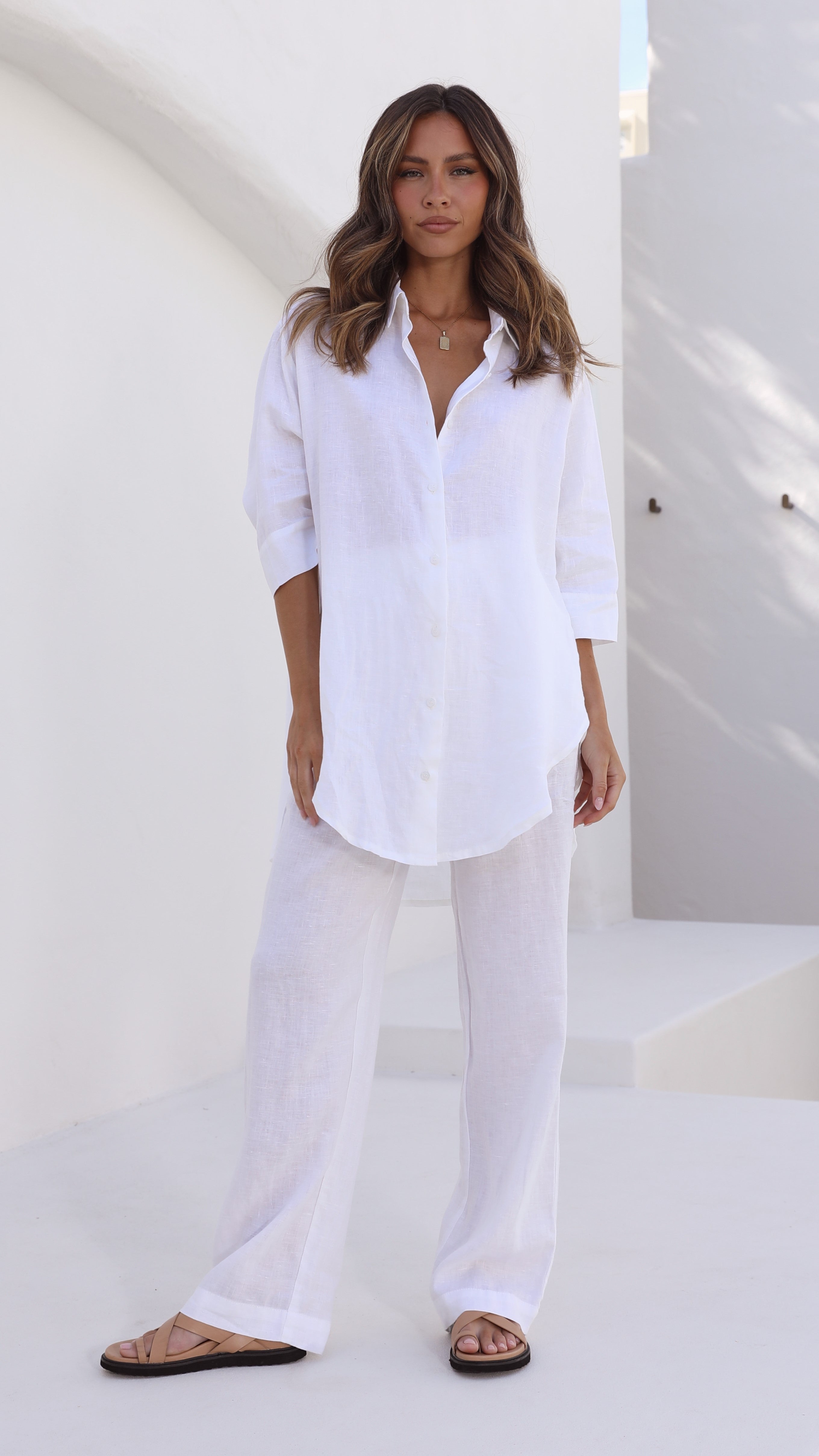 Lounge Linen Longline Shirt - White-Sunshines Bliss