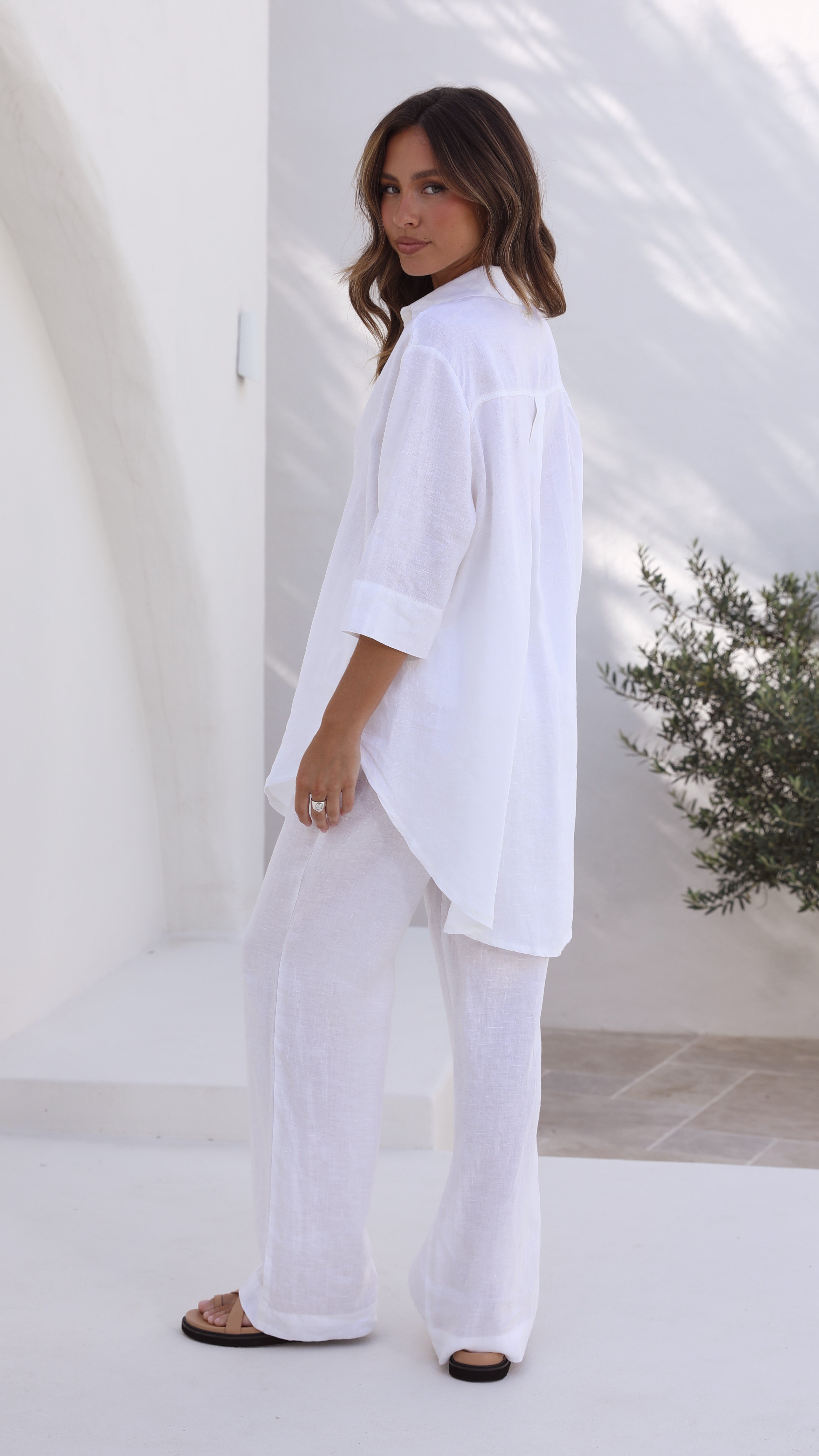 Linen Lounge Pant - White-Sunshines Bliss