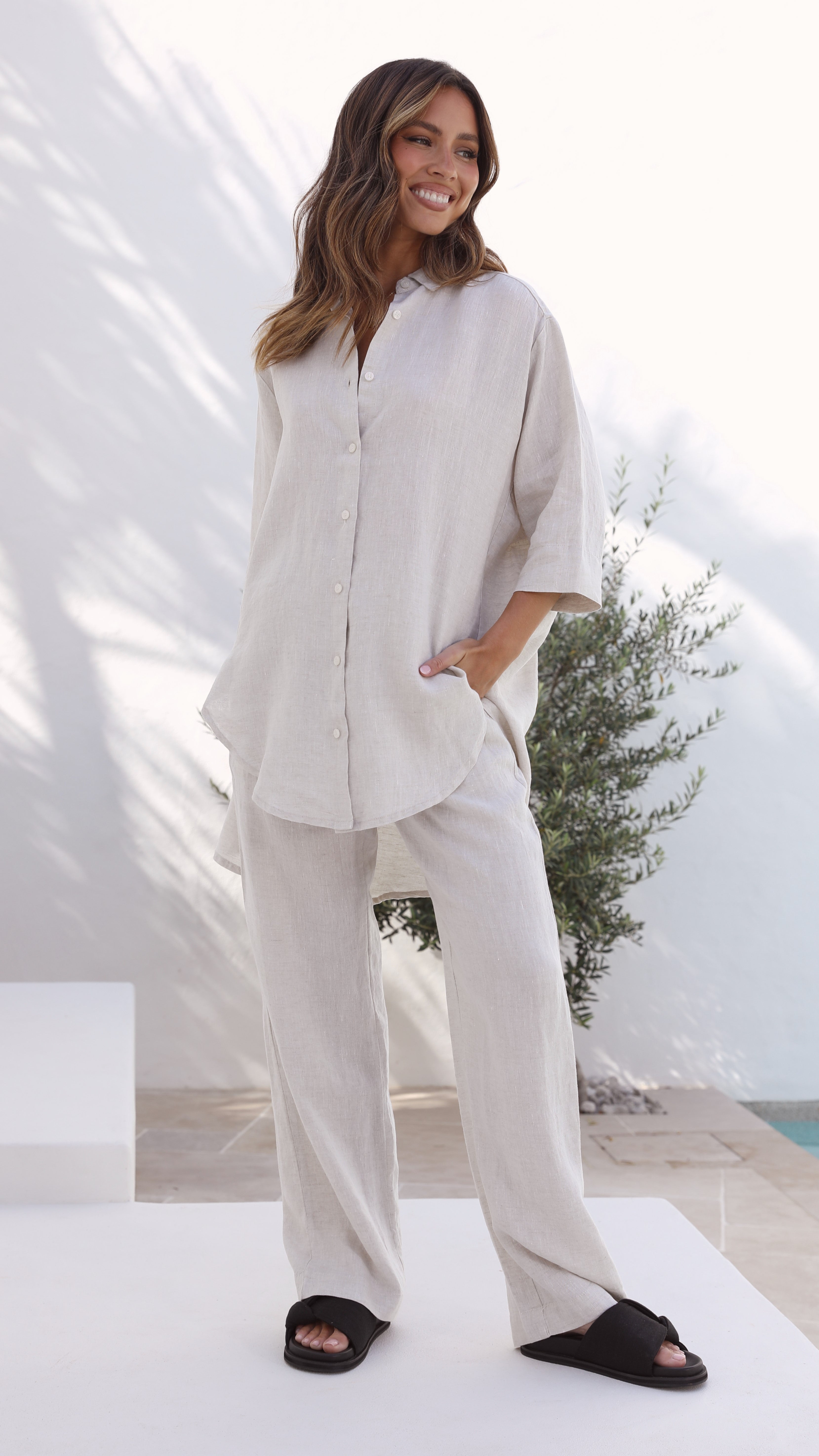Linen Lounge Pant - Natural-Sunshines Bliss