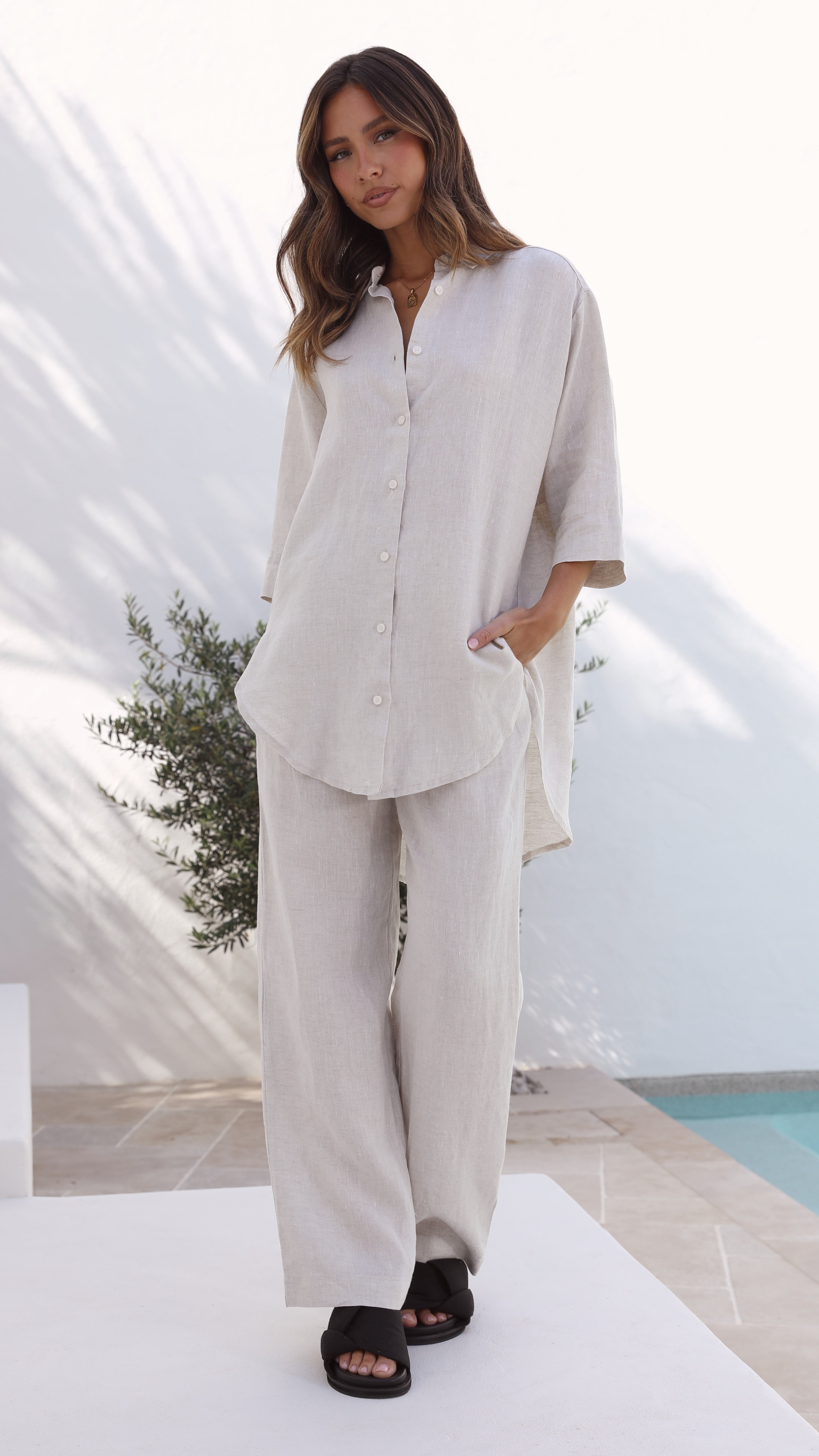 Linen Lounge Pant - Natural-Sunshines Bliss