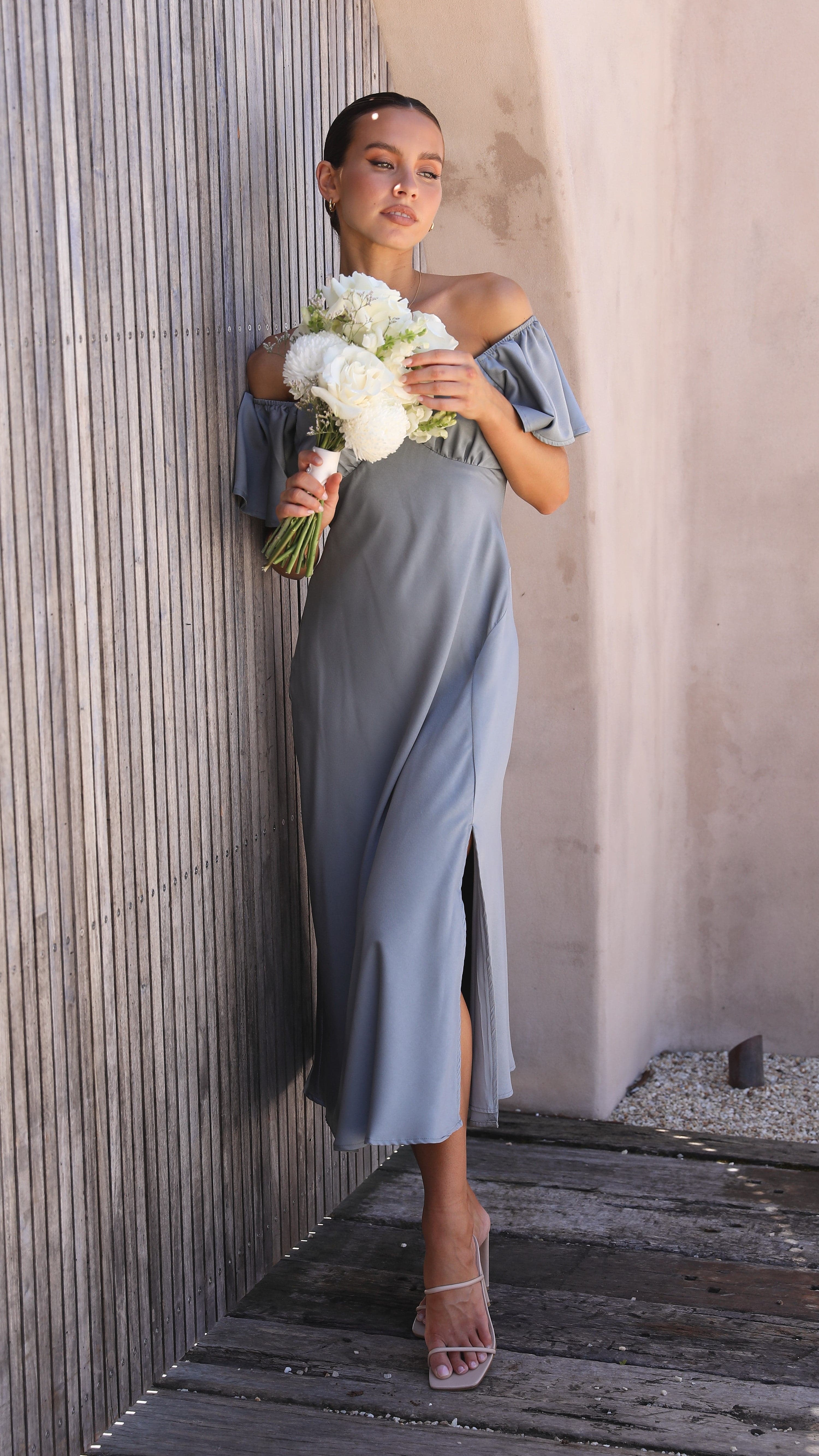 Louisa Midi Dress - Steel Blue-Sunshines Bliss