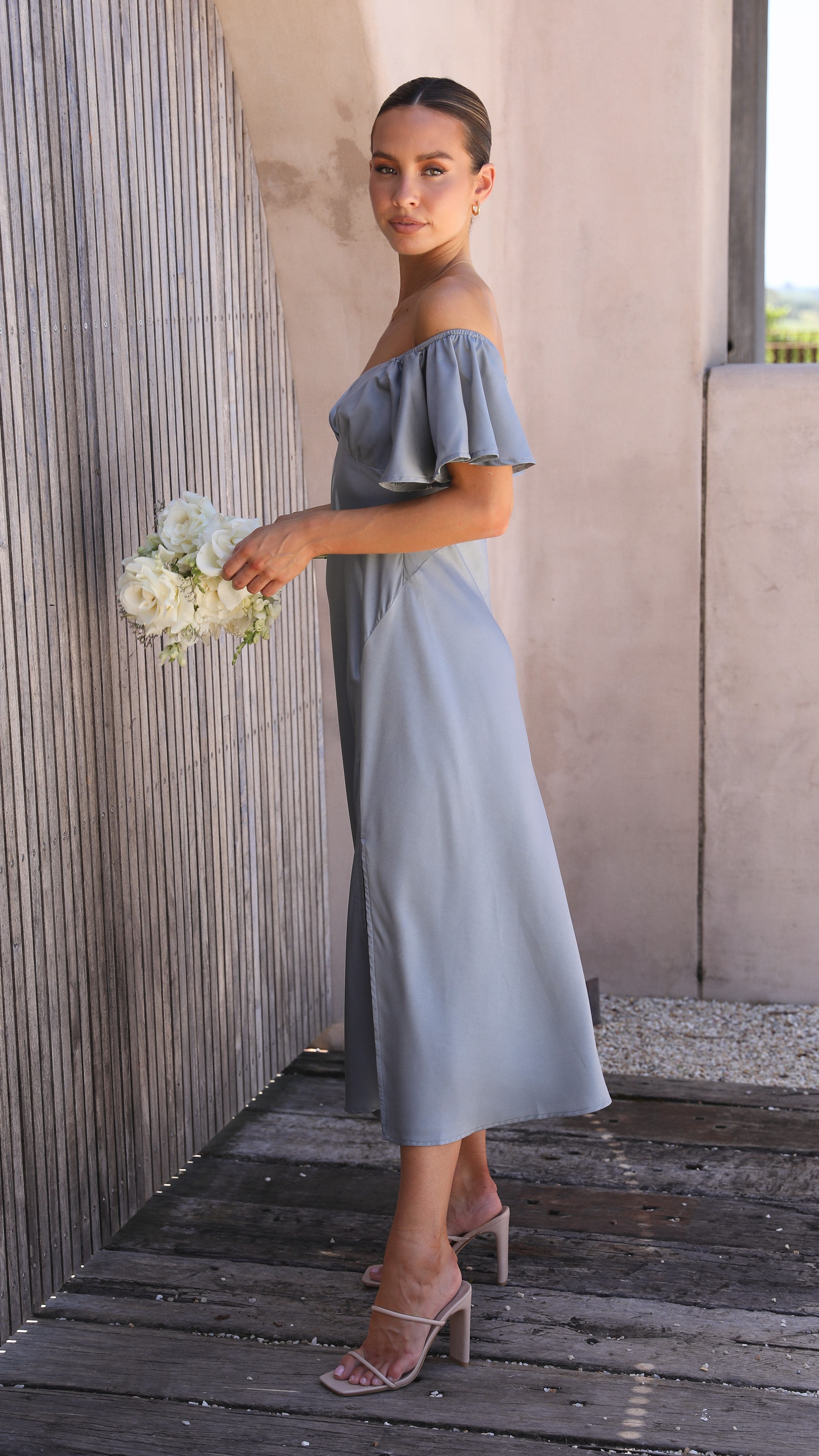 Louisa Midi Dress - Steel Blue-Sunshines Bliss