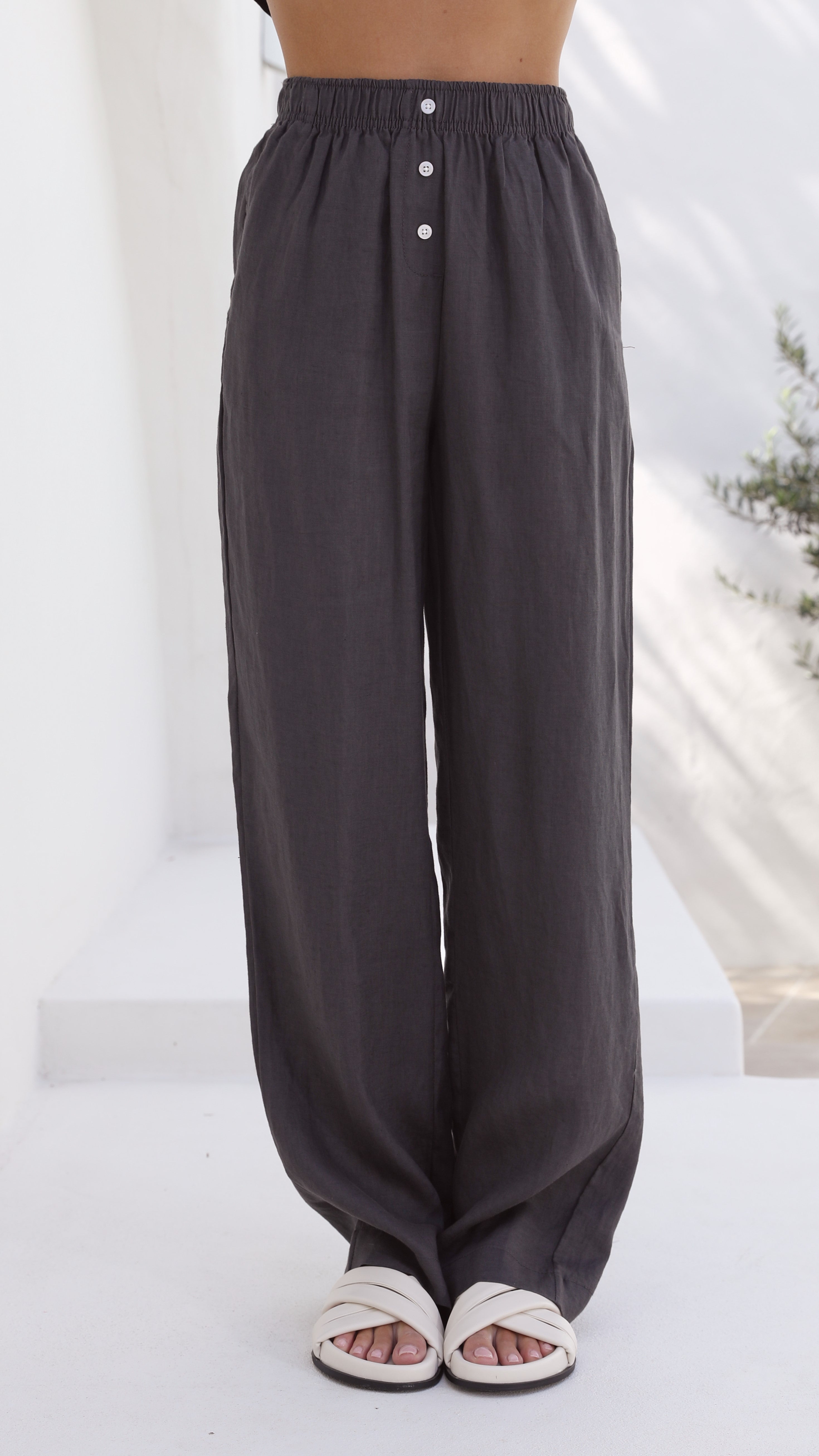 Linen Lounge Pant - Coal-Sunshines Bliss