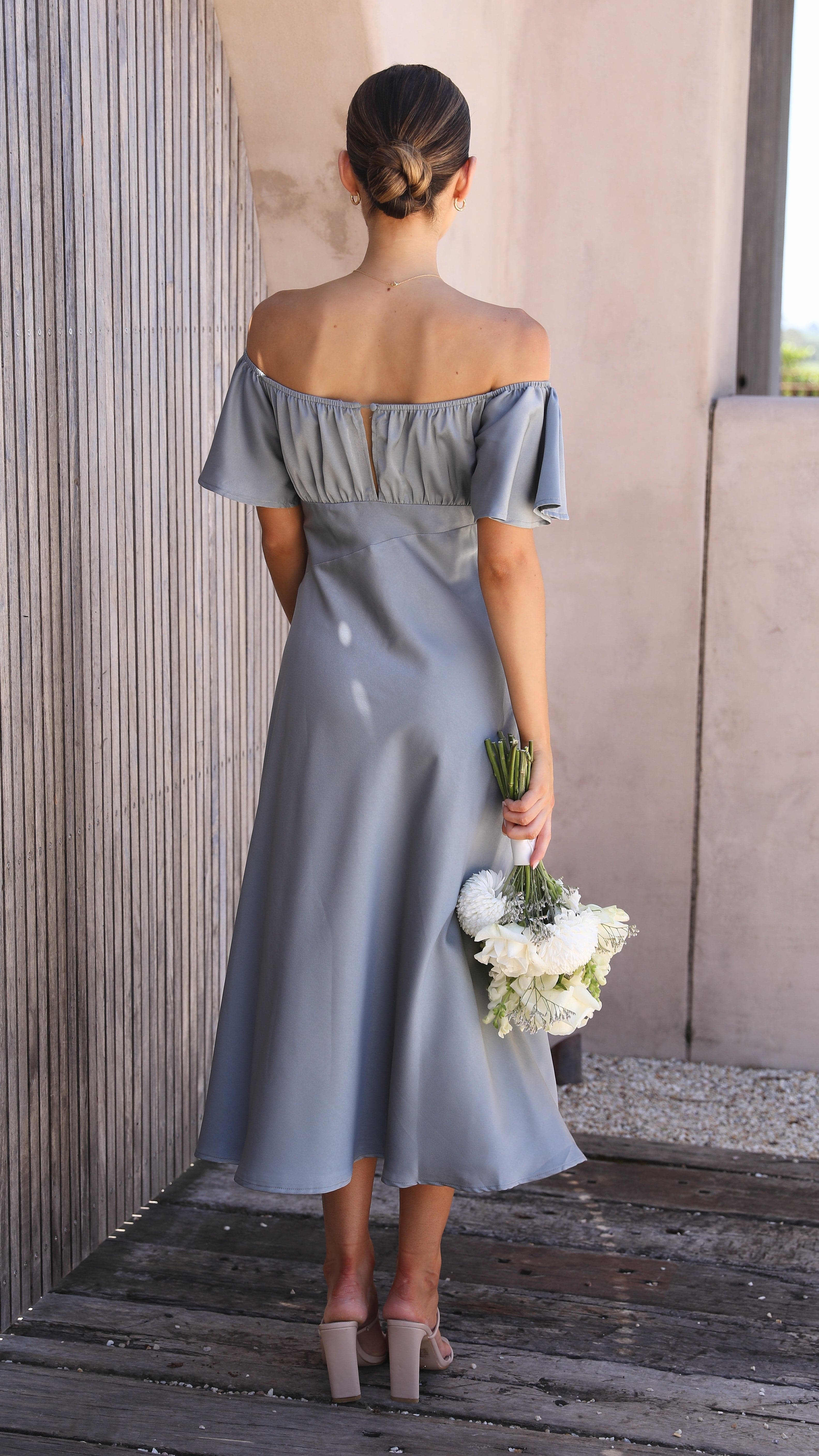 Louisa Midi Dress - Steel Blue-Sunshines Bliss