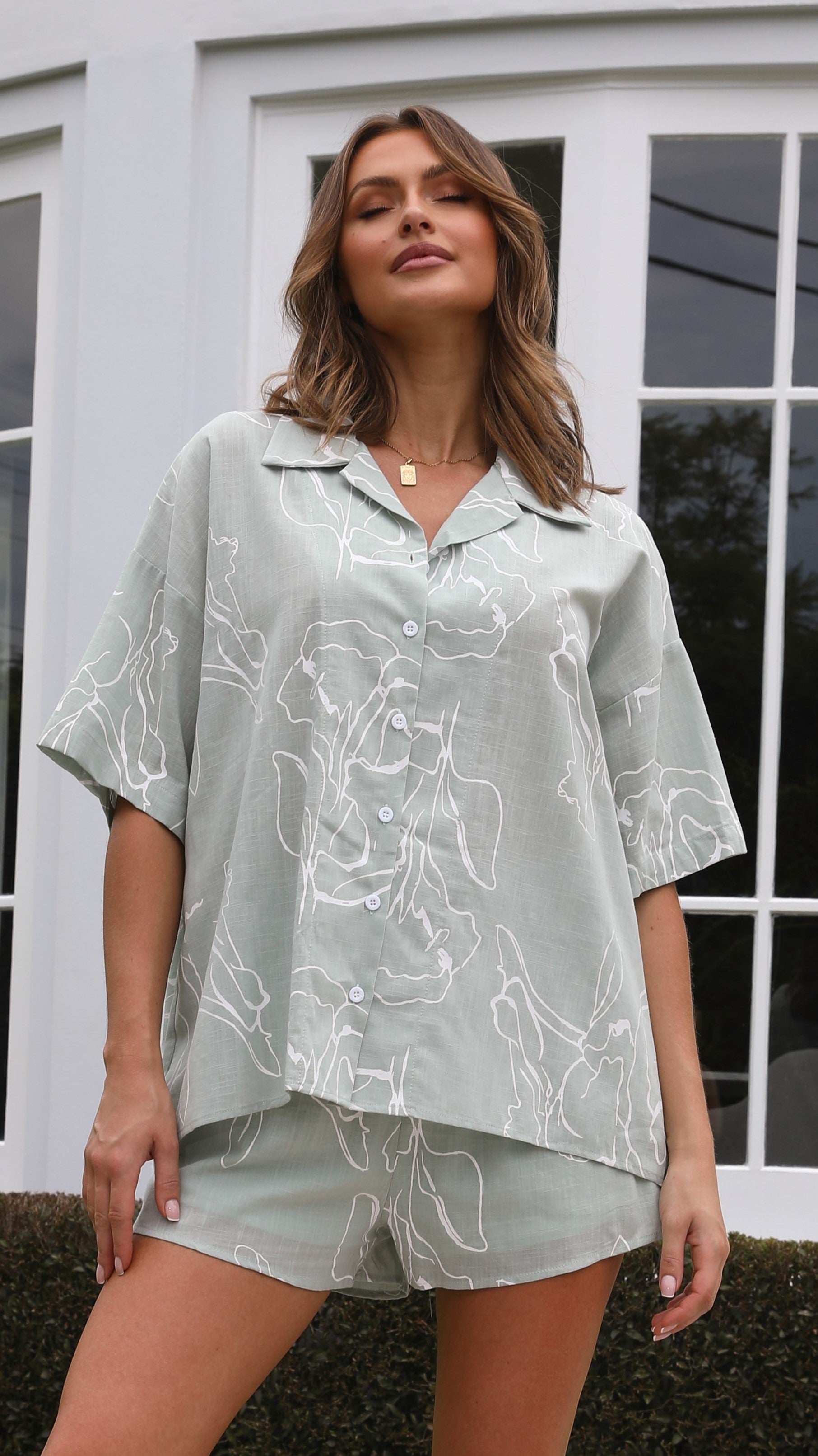 Mykonos Shirt and Shorts Set - Sage-Sunshines Bliss
