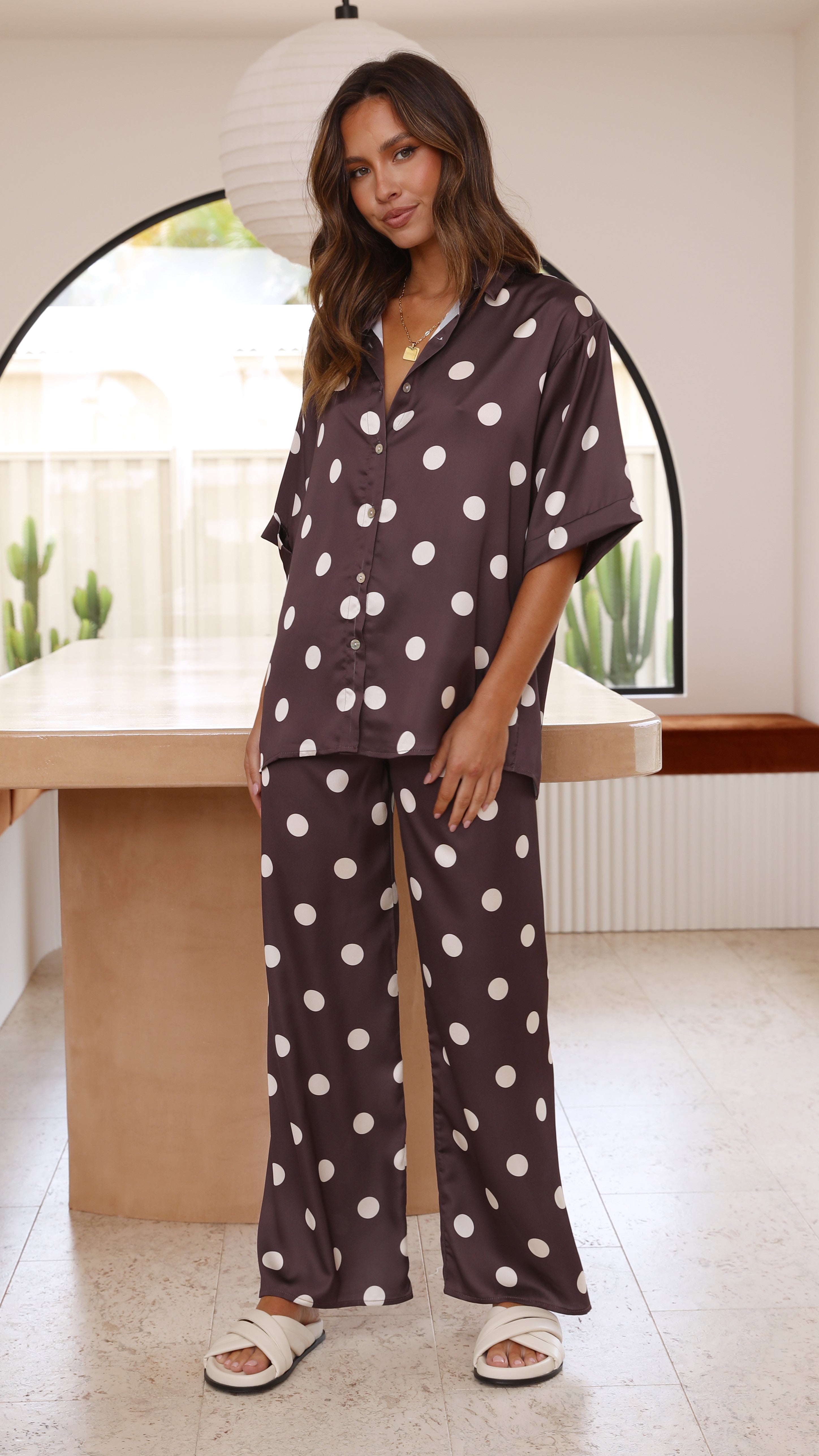 Bailie Shirt and Pants Set - Brown Polka Dot-Sunshines Bliss