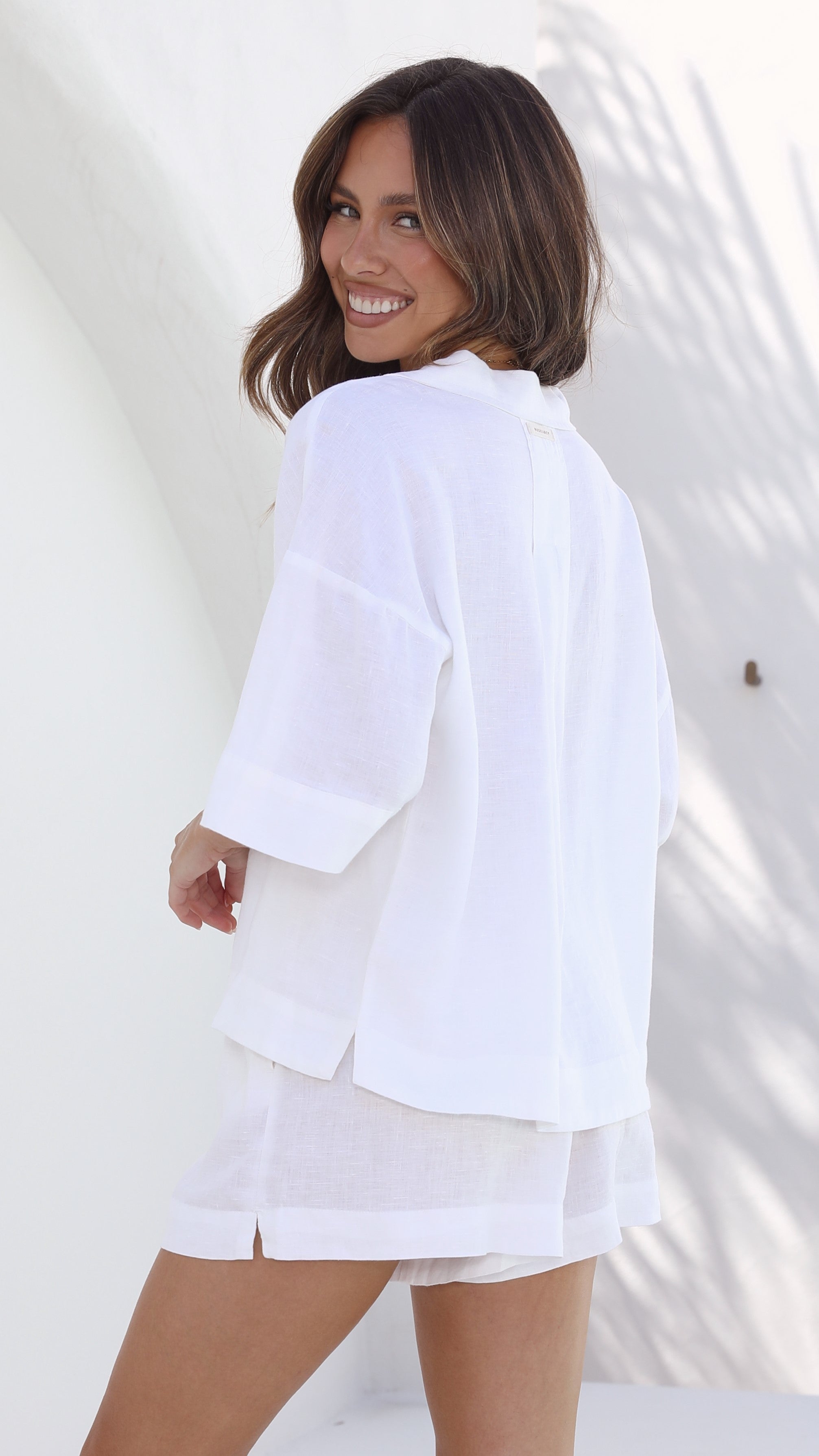 Linen Lounge Shirt - White-Sunshines Bliss