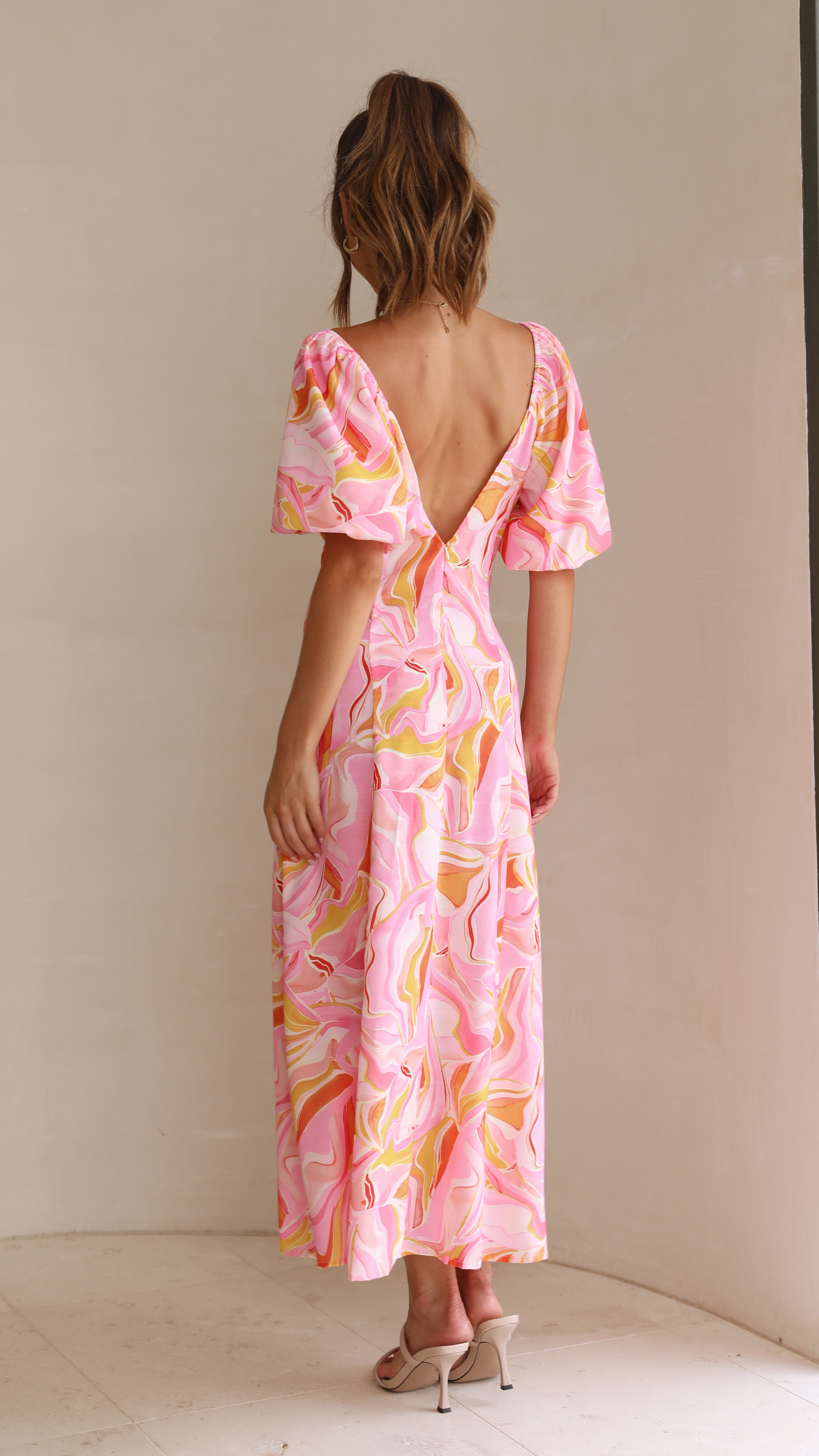 Louise Midi Dress - Pink-Sunshines Bliss