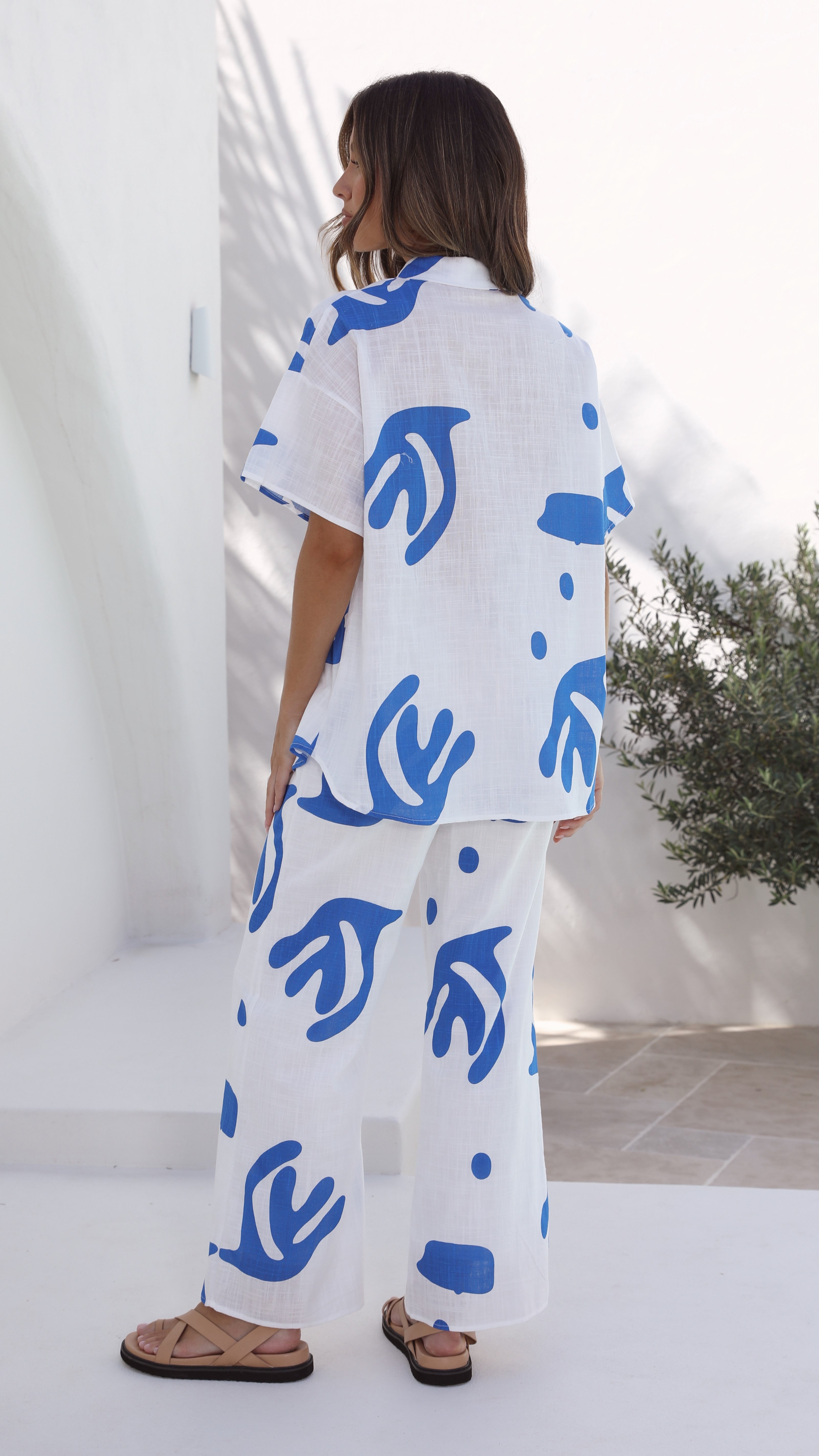 Darling Button Up Shirt and Pants - White/Blue-Sunshines Bliss