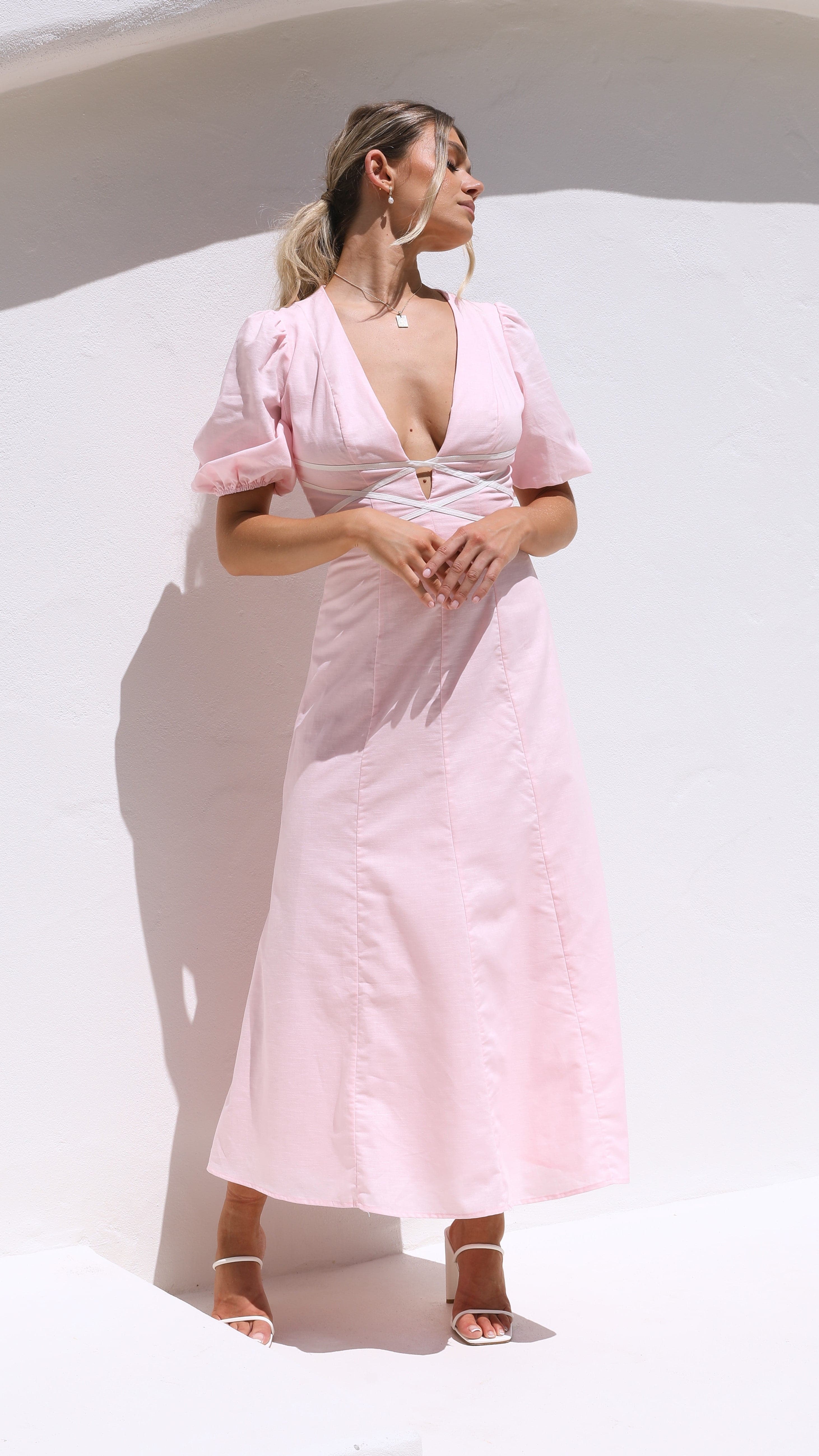 Sweetie Midi Dress - Pink-Sunshines Bliss