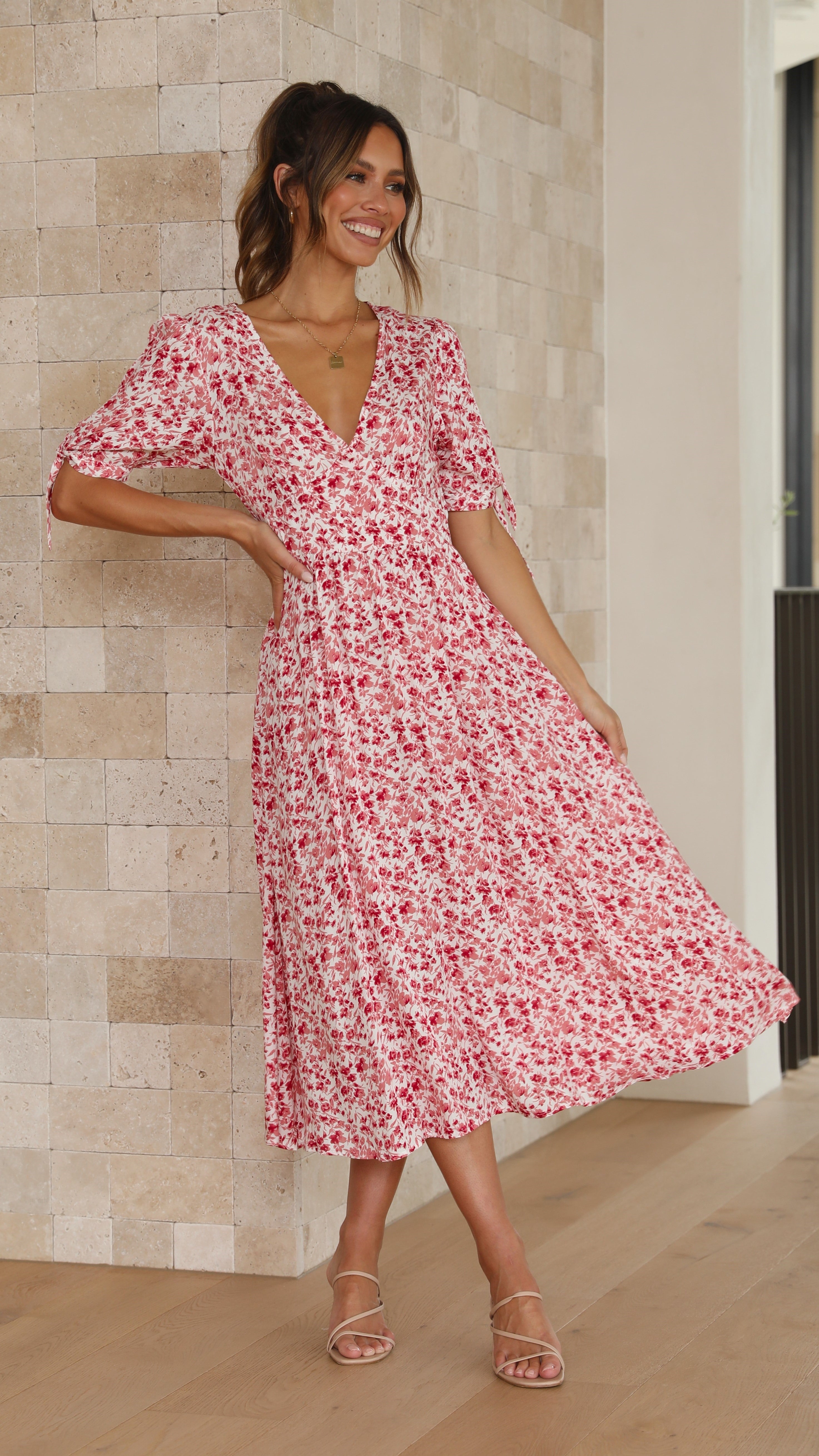 Madalaine Midi Dress - Pink Floral-Sunshines Bliss