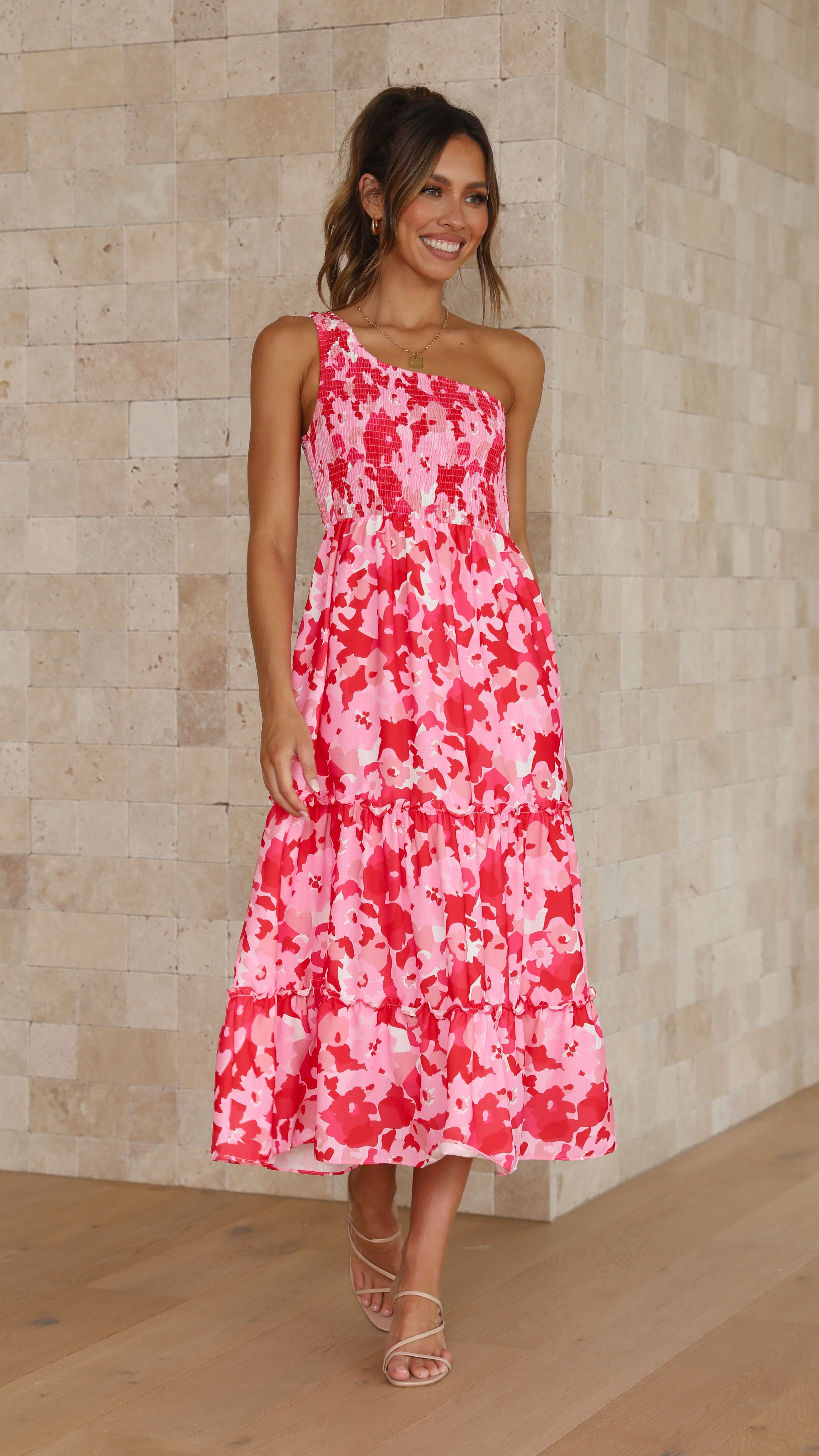 Ren One Shoulder Midi Dress - Posey Print-Sunshines Bliss