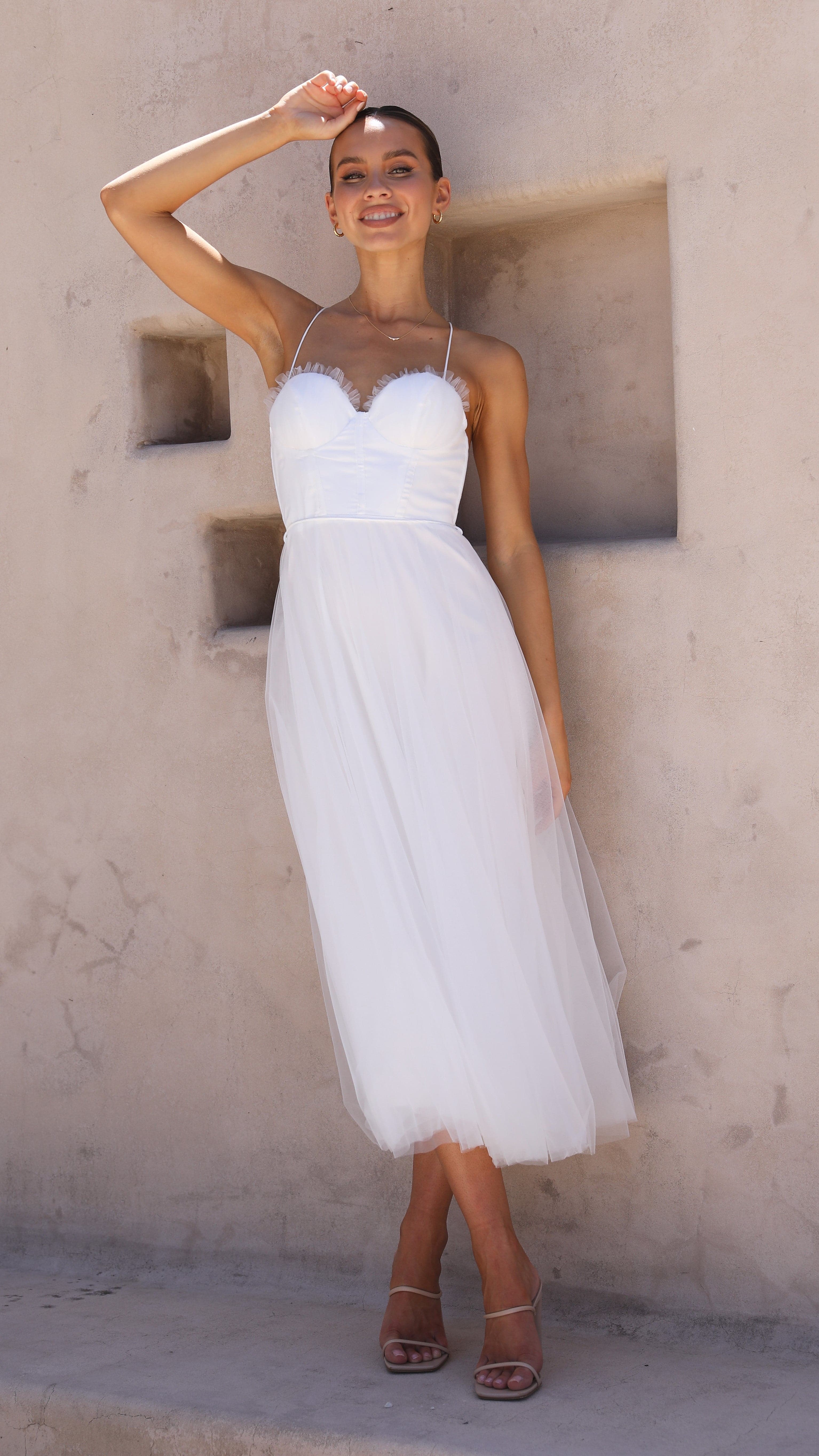 Diana Midi Dress - White-Sunshines Bliss