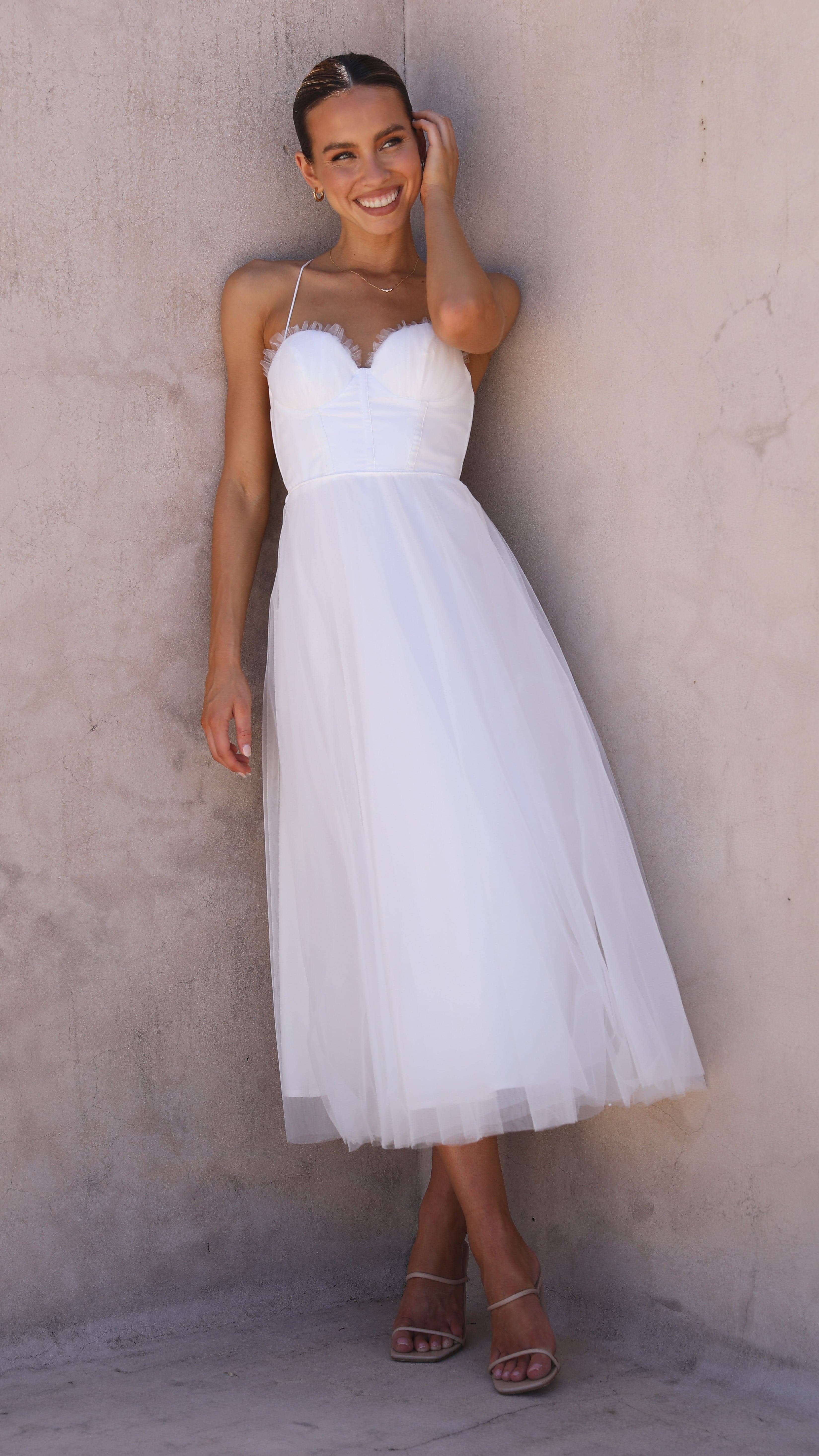 Diana Midi Dress - White-Sunshines Bliss