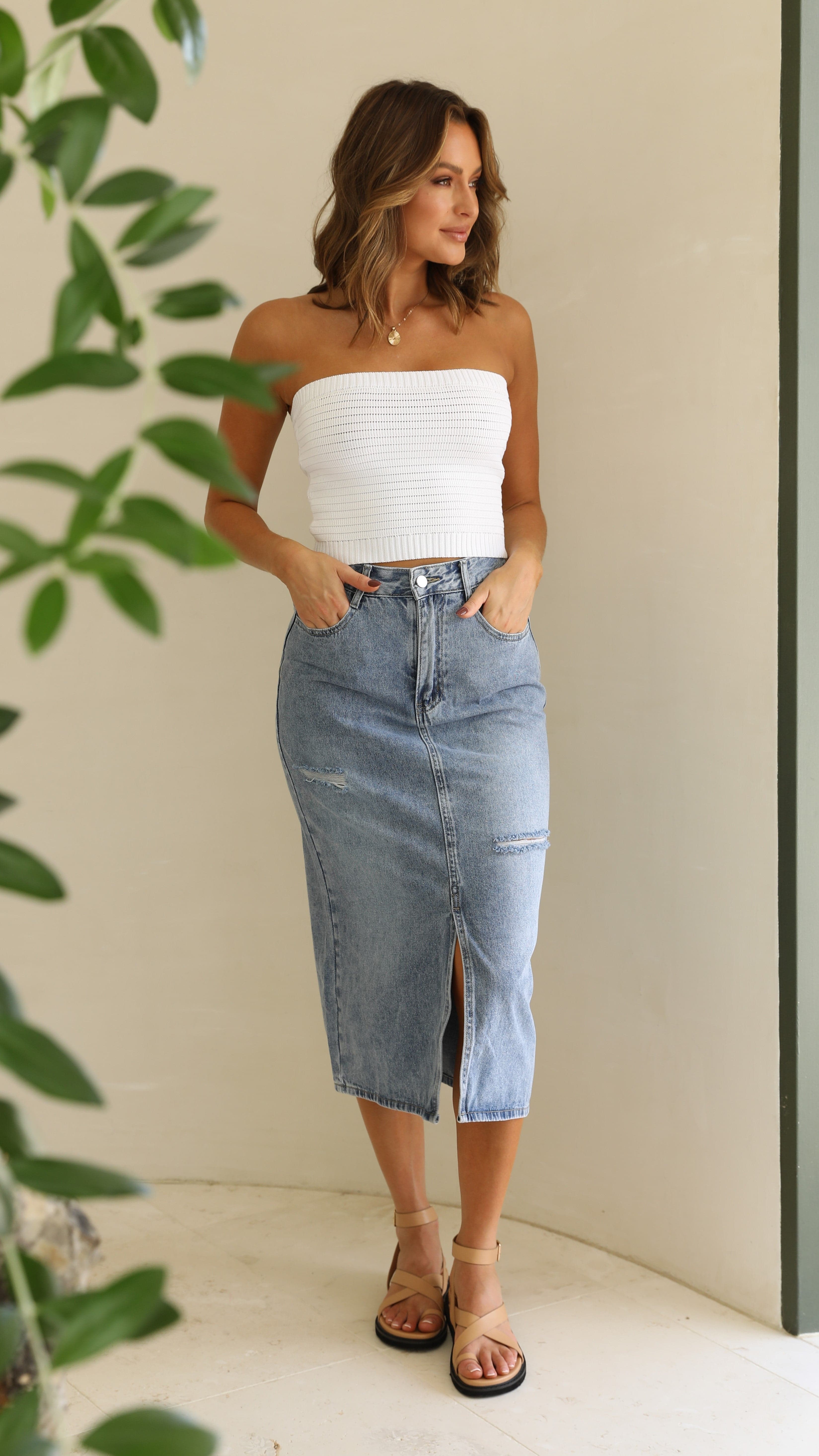 Macey Midi Skirt - Denim-Sunshines Bliss