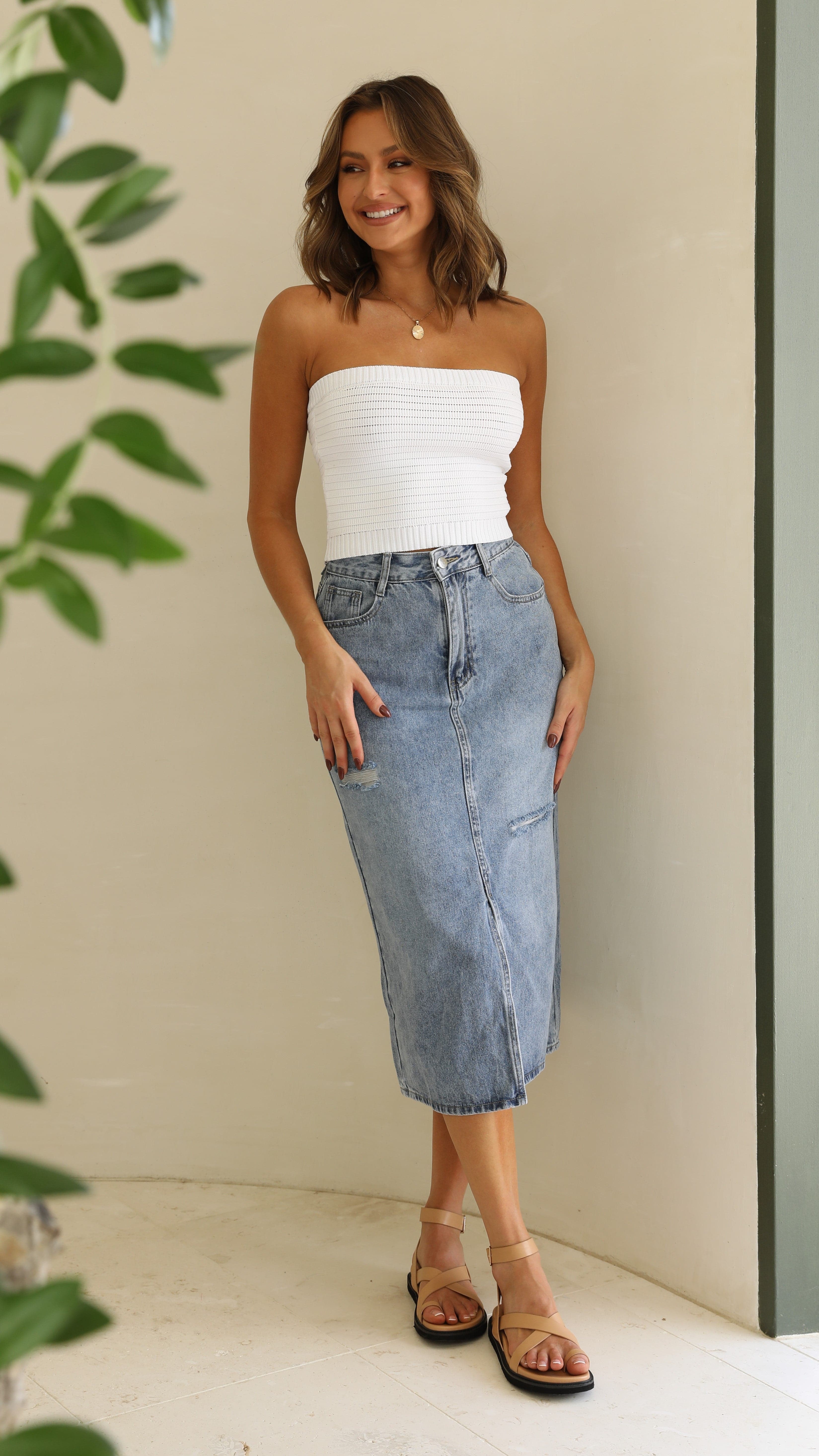 Macey Midi Skirt - Denim-Sunshines Bliss