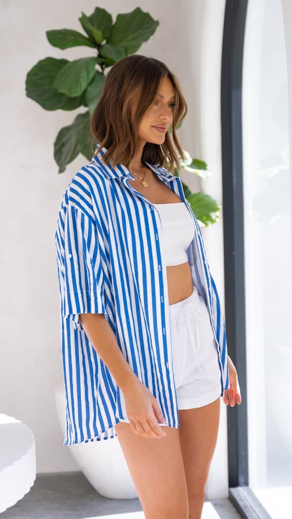 Annie Button Up Shirt - Blue Stripe-Sunshines Bliss