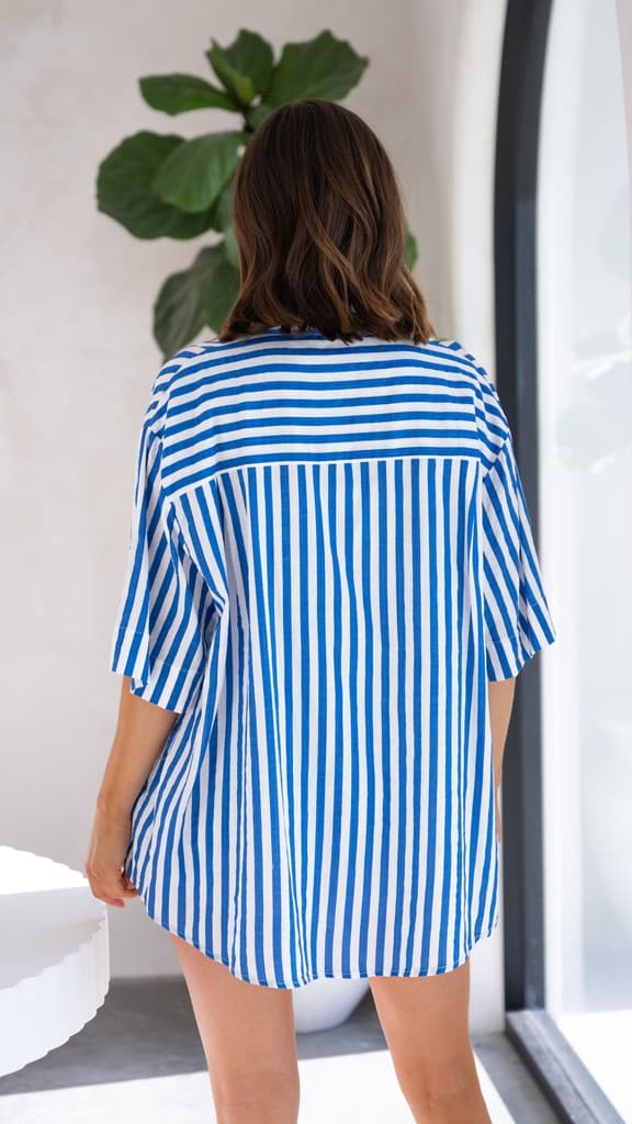 Annie Button Up Shirt - Blue Stripe-Sunshines Bliss