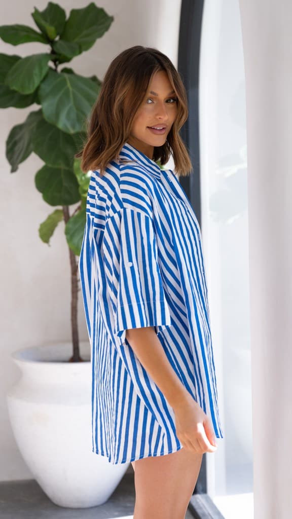 Annie Button Up Shirt - Blue Stripe-Sunshines Bliss