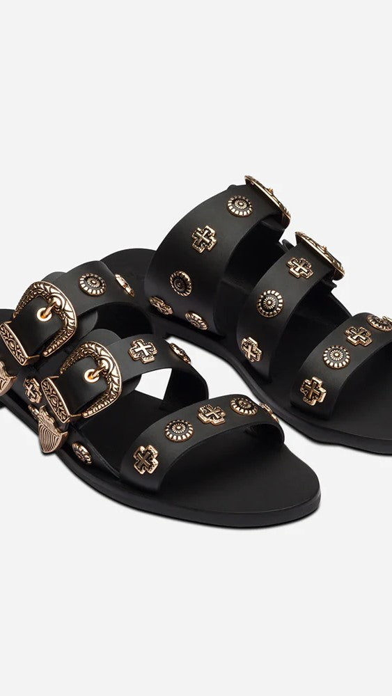 Sol Sana Eastwood Slide - Black/Gold-Sunshines Bliss